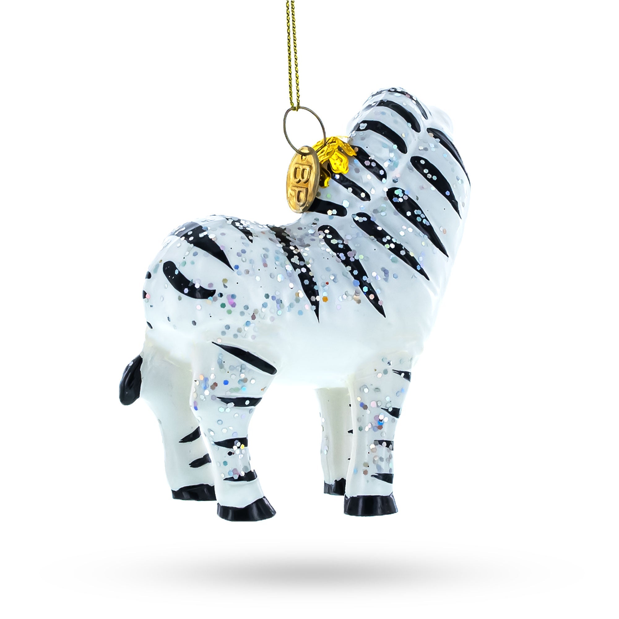 Glittered Zebra Glass Christmas Ornament