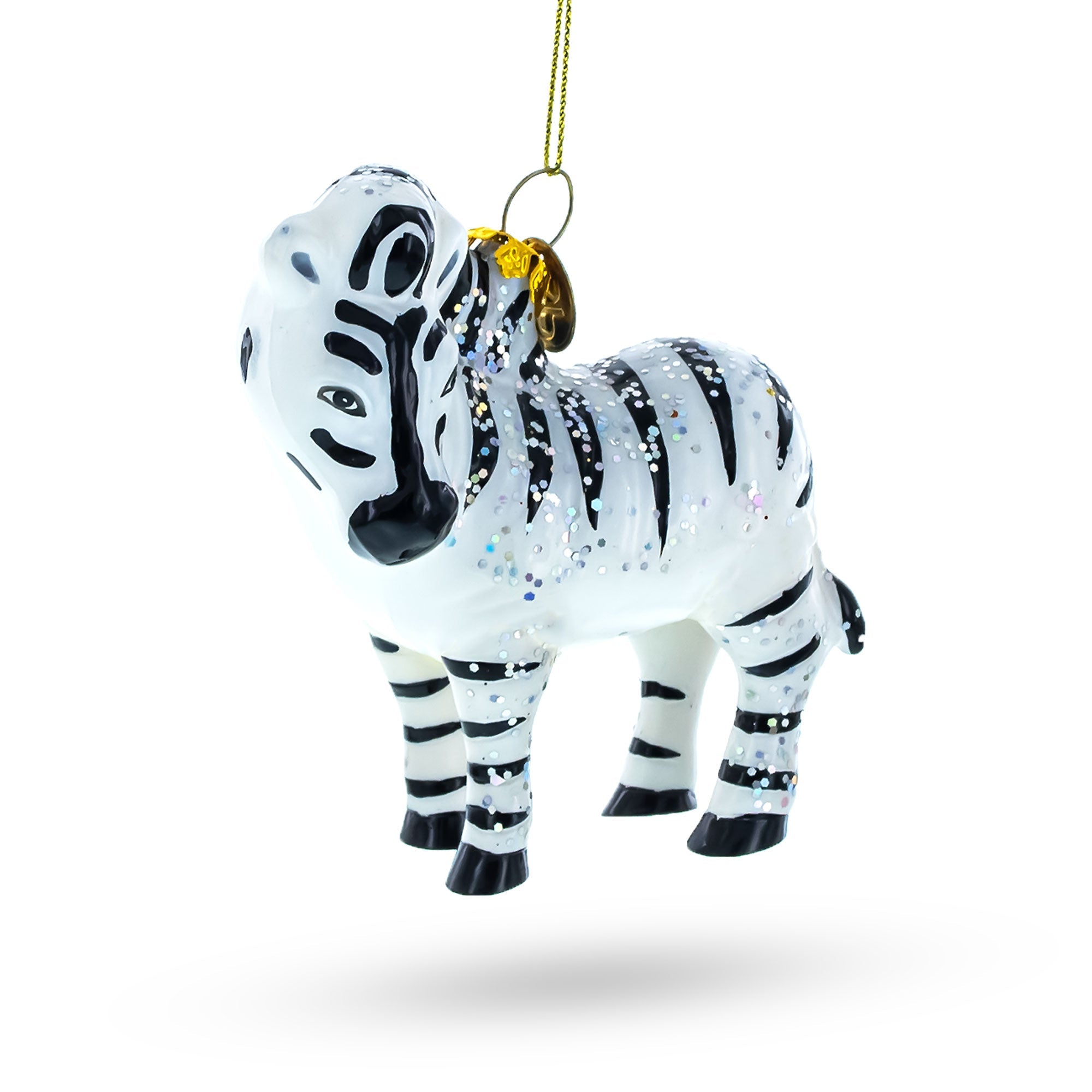 Glittered Zebra Glass Christmas Ornament