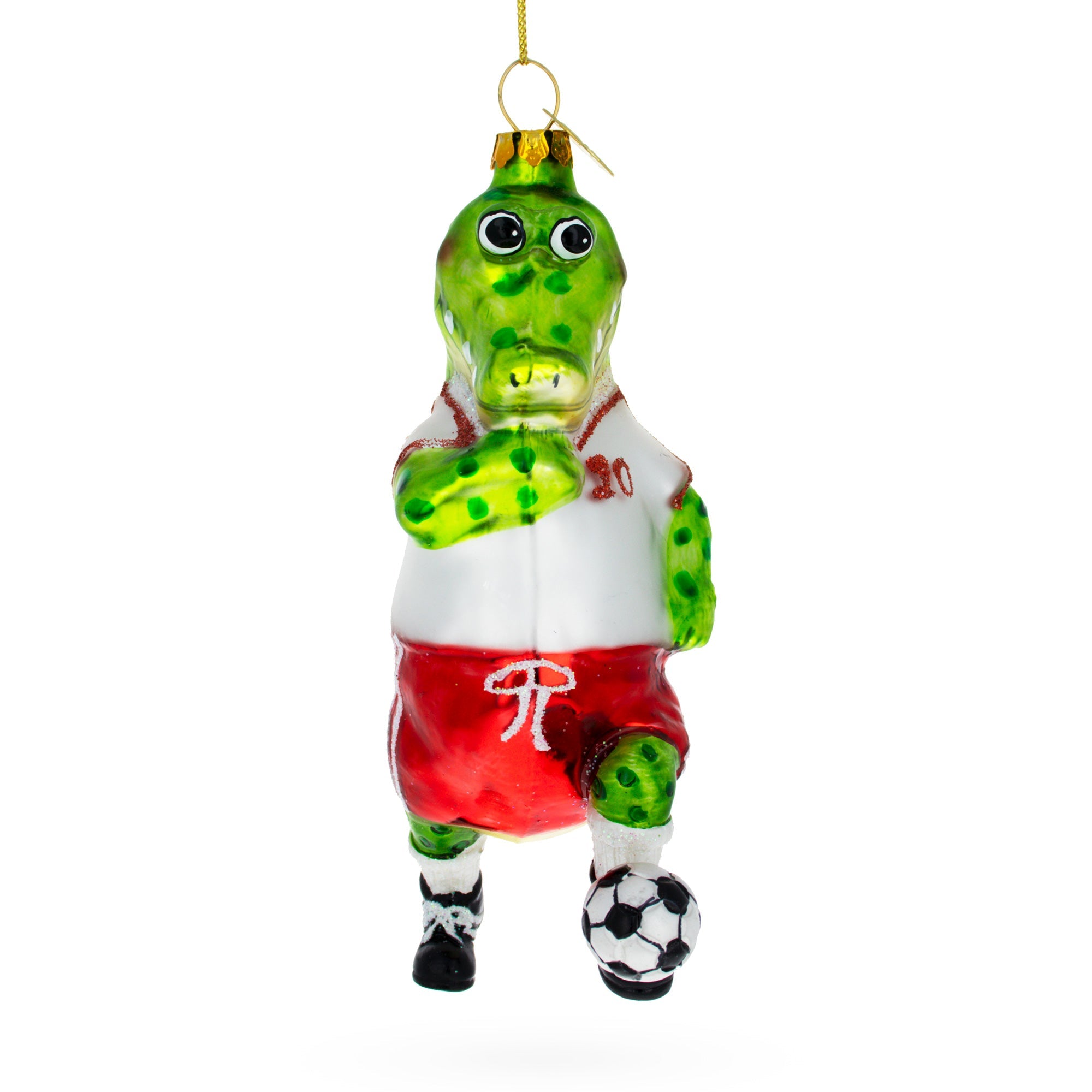 Crocodile Soccer Player Glass Christmas Ornament