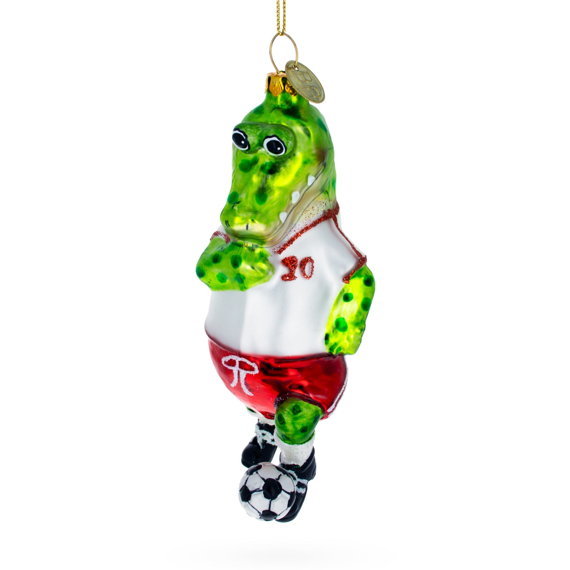 Crocodile Soccer Player Glass Christmas Ornament