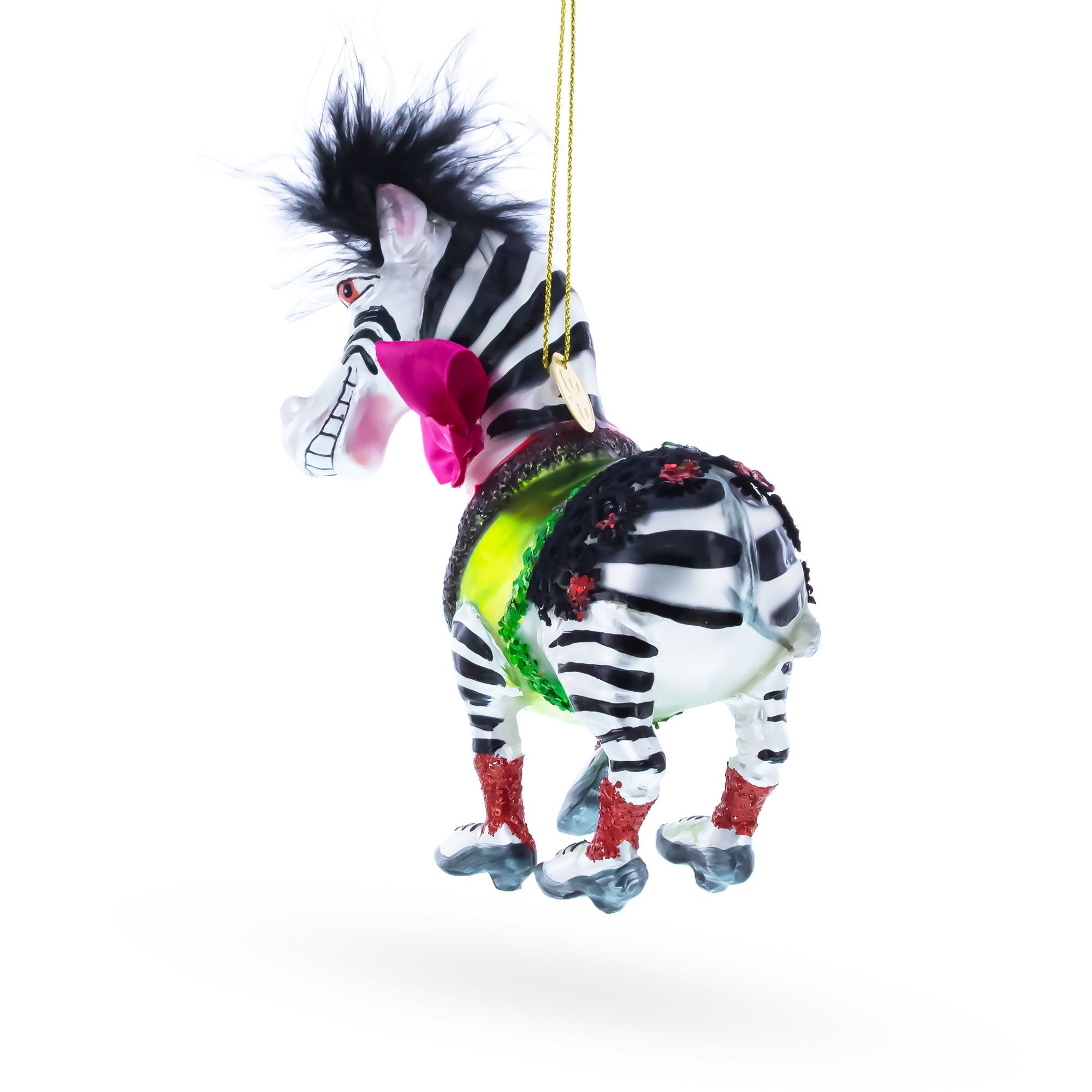 Zebra in Costume Glass Christmas Ornament