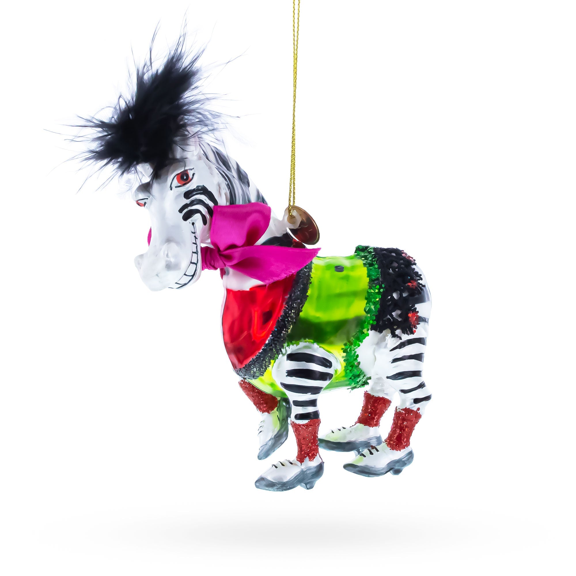 Zebra in Costume Glass Christmas Ornament