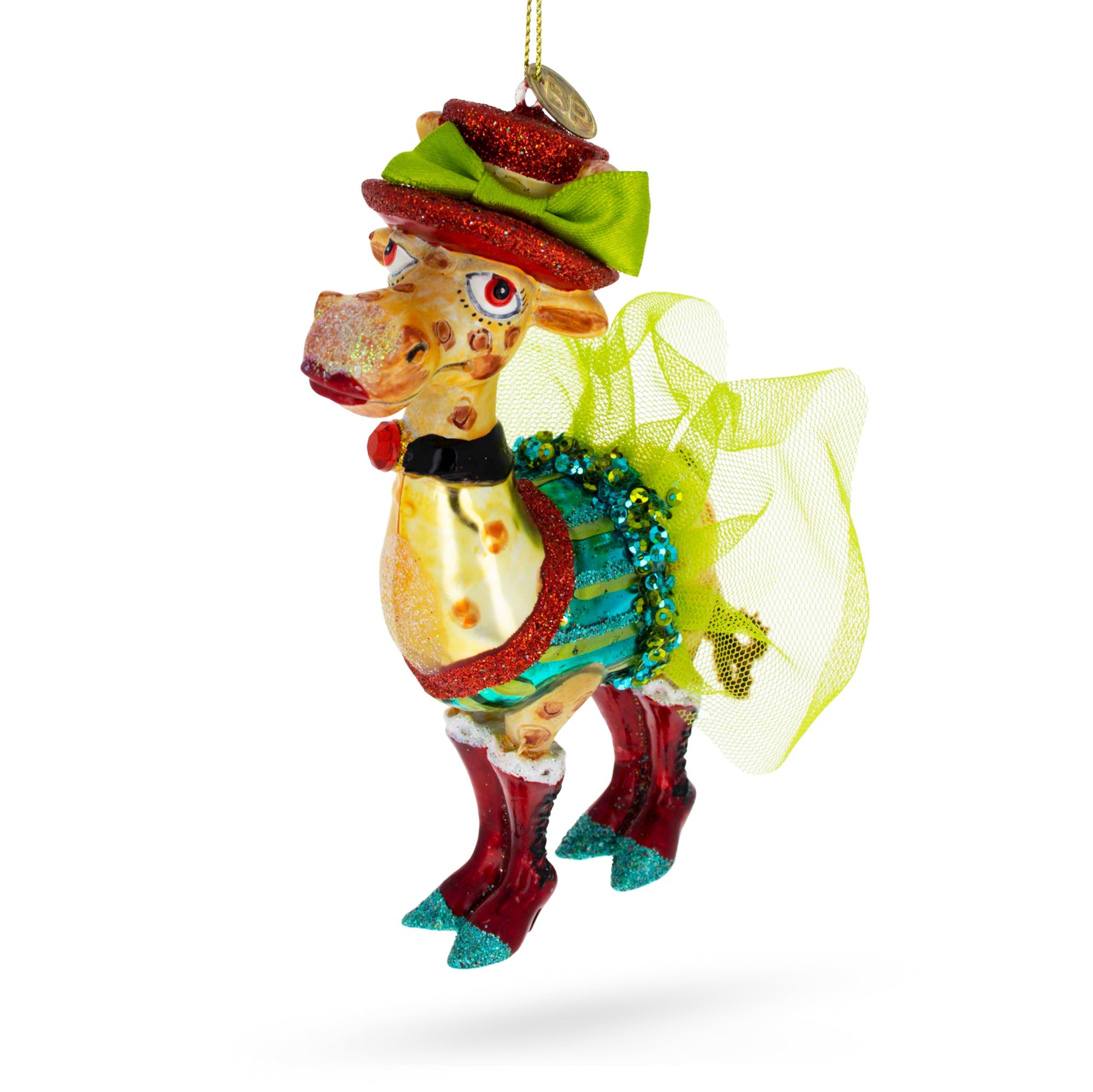 Giraffe in Costume Glass Christmas Ornament
