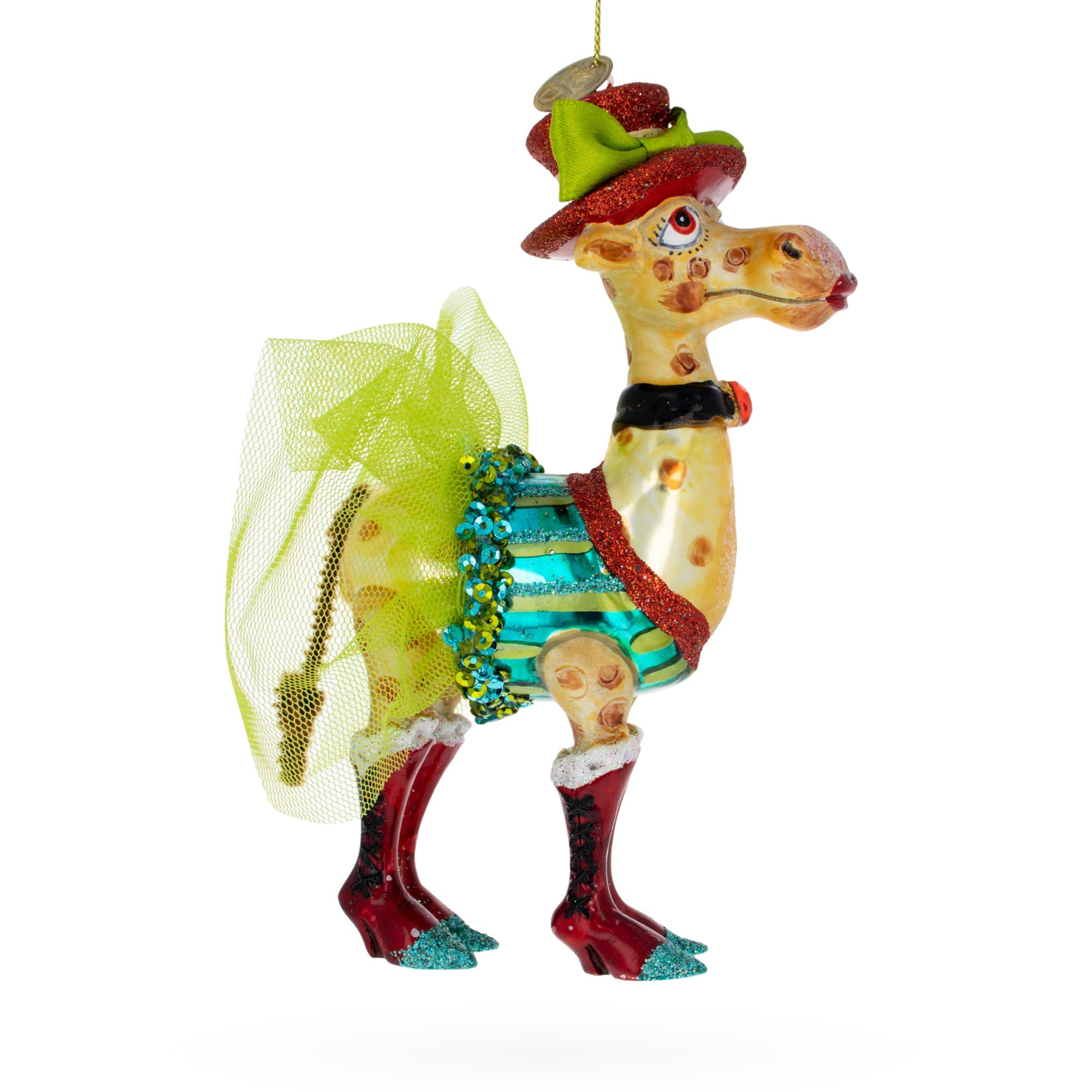 Giraffe in Costume Glass Christmas Ornament