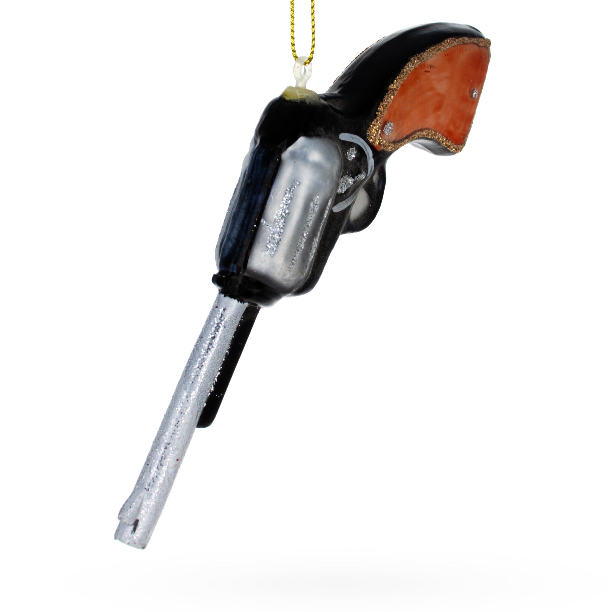 Revolver Handgun Glass Christmas Ornament