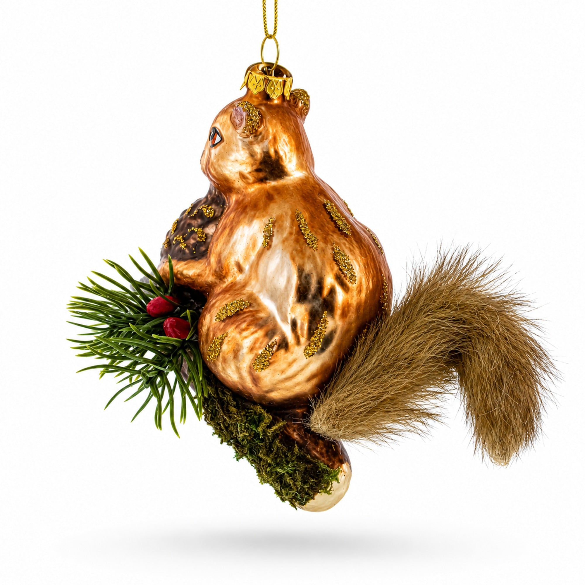 Squirrel on a Branch Glass Christmas Ornament