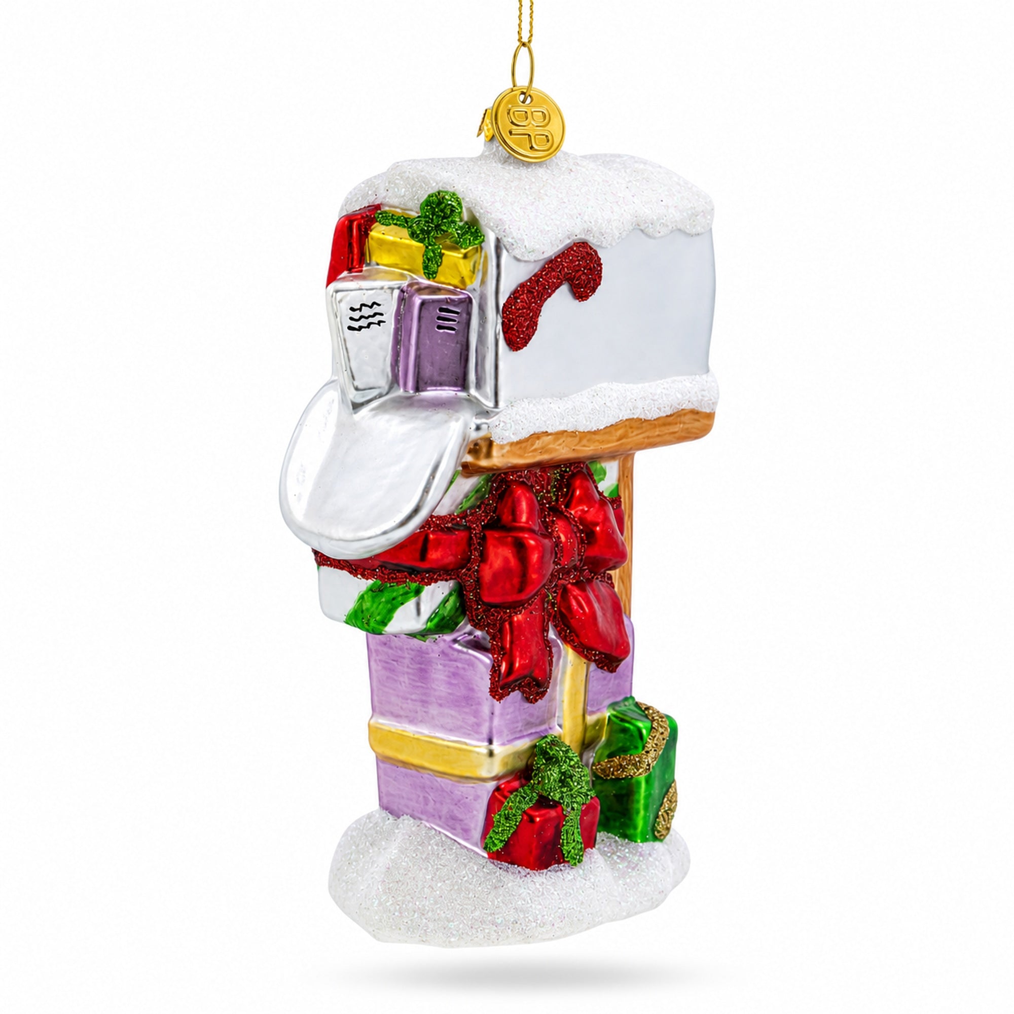 Mailbox with Letters and Gifts Glass Christmas Ornament