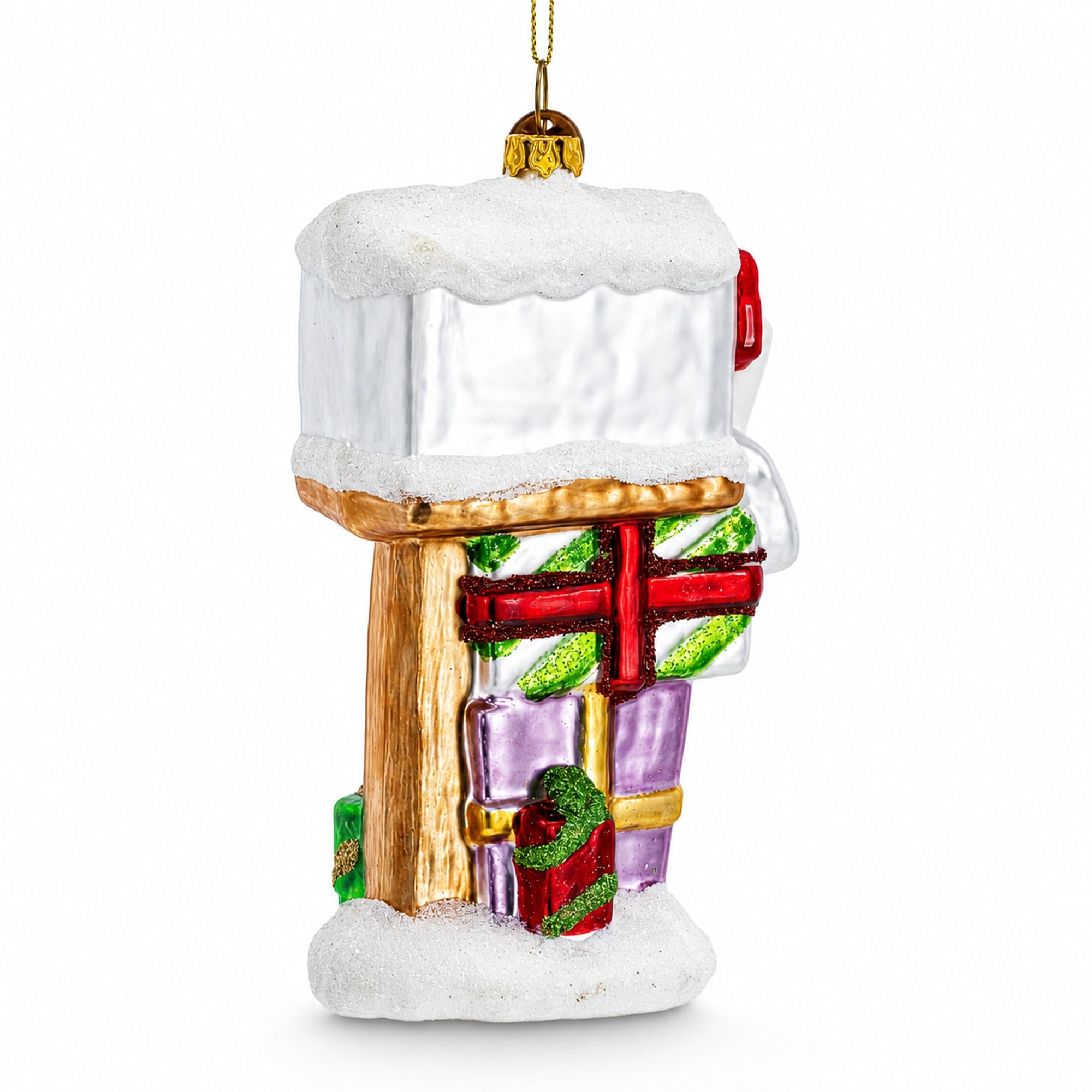 Mailbox with Letters and Gifts Glass Christmas Ornament