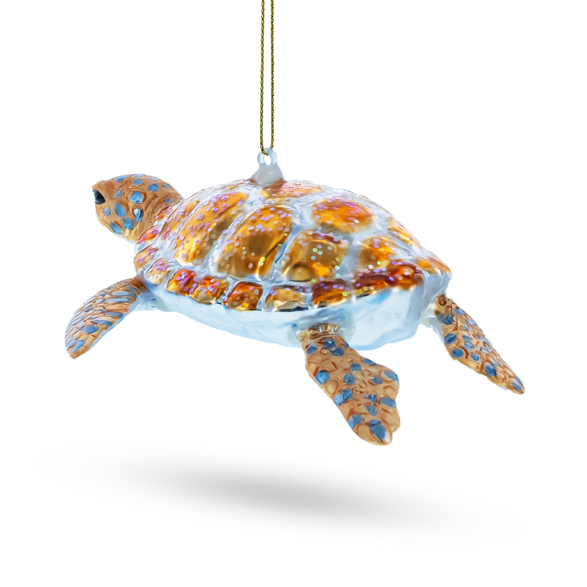 Glittered Turtle Glass Christmas Ornament