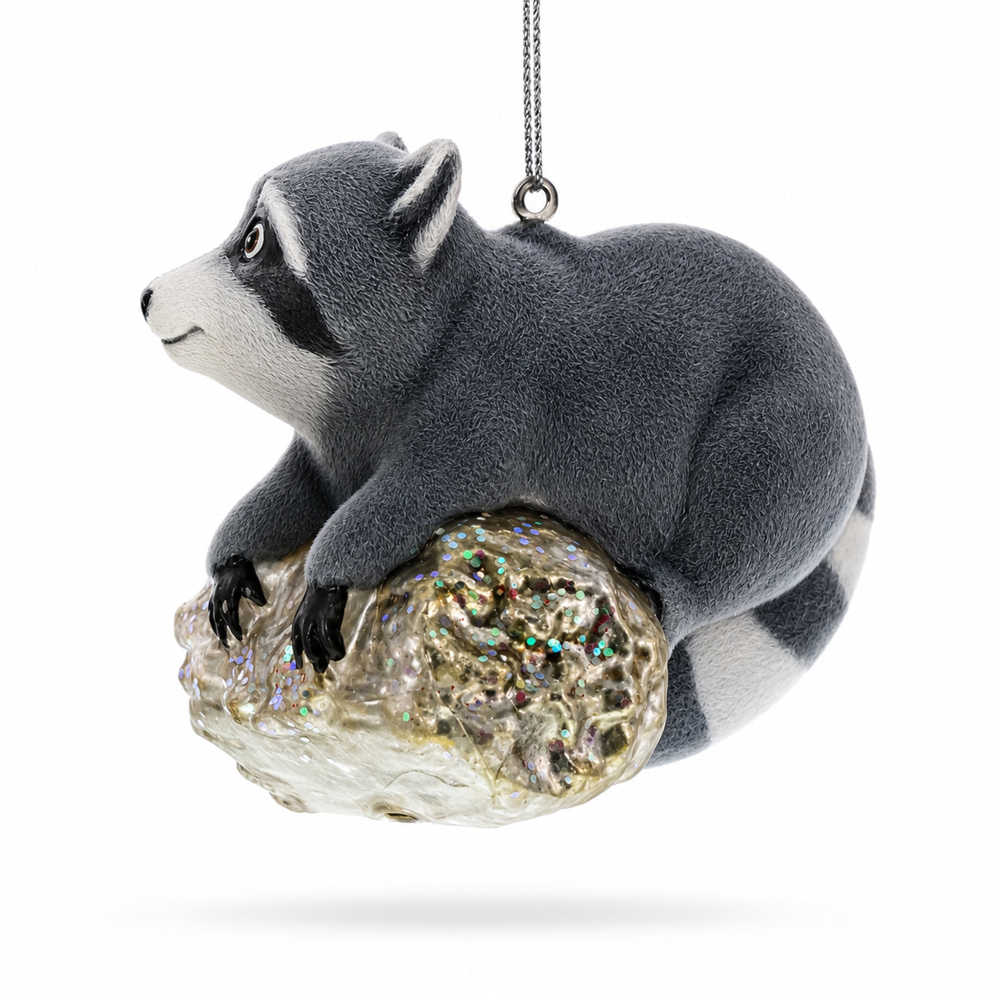 Racoon on a Log Glass Christmas Ornament