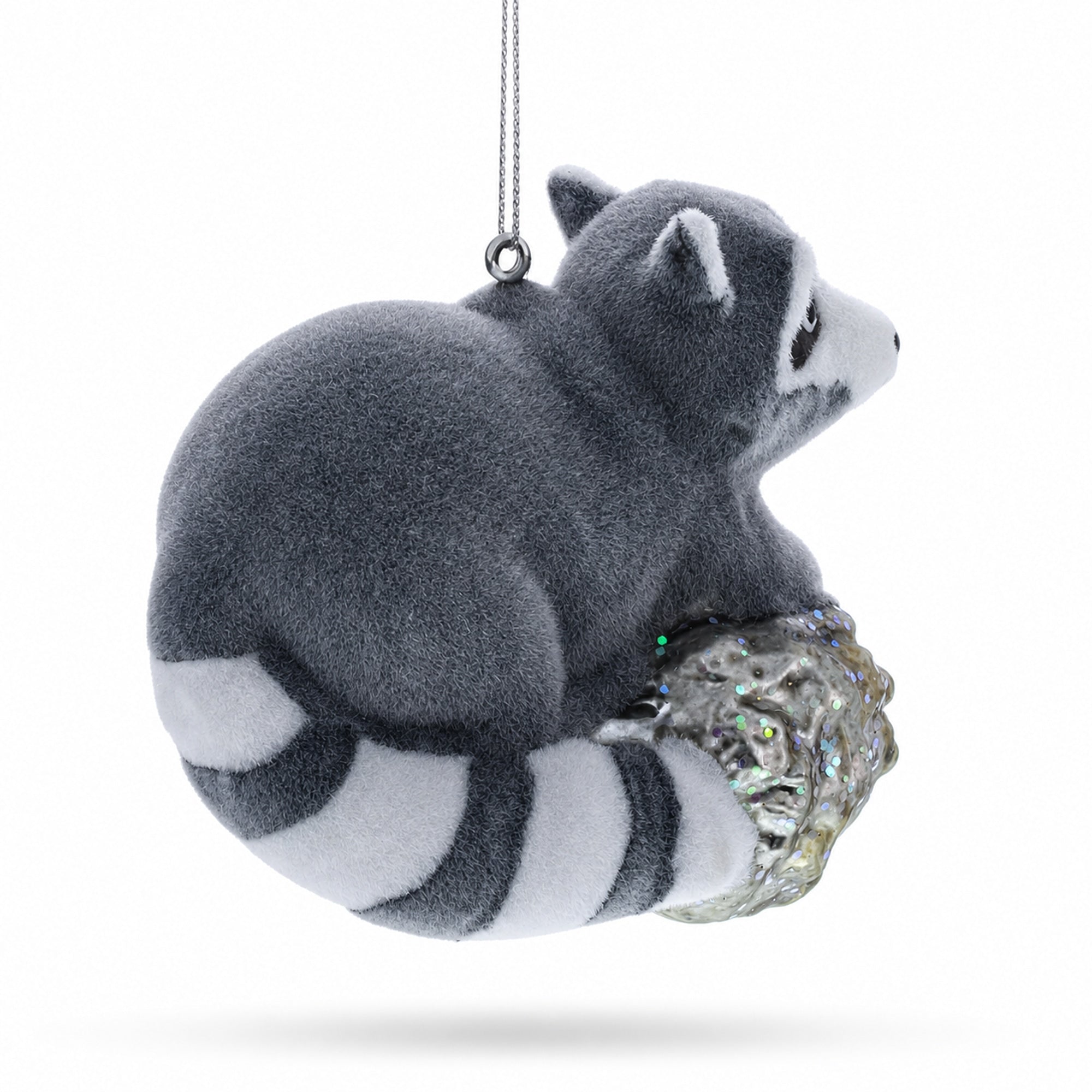 Racoon on a Log Glass Christmas Ornament