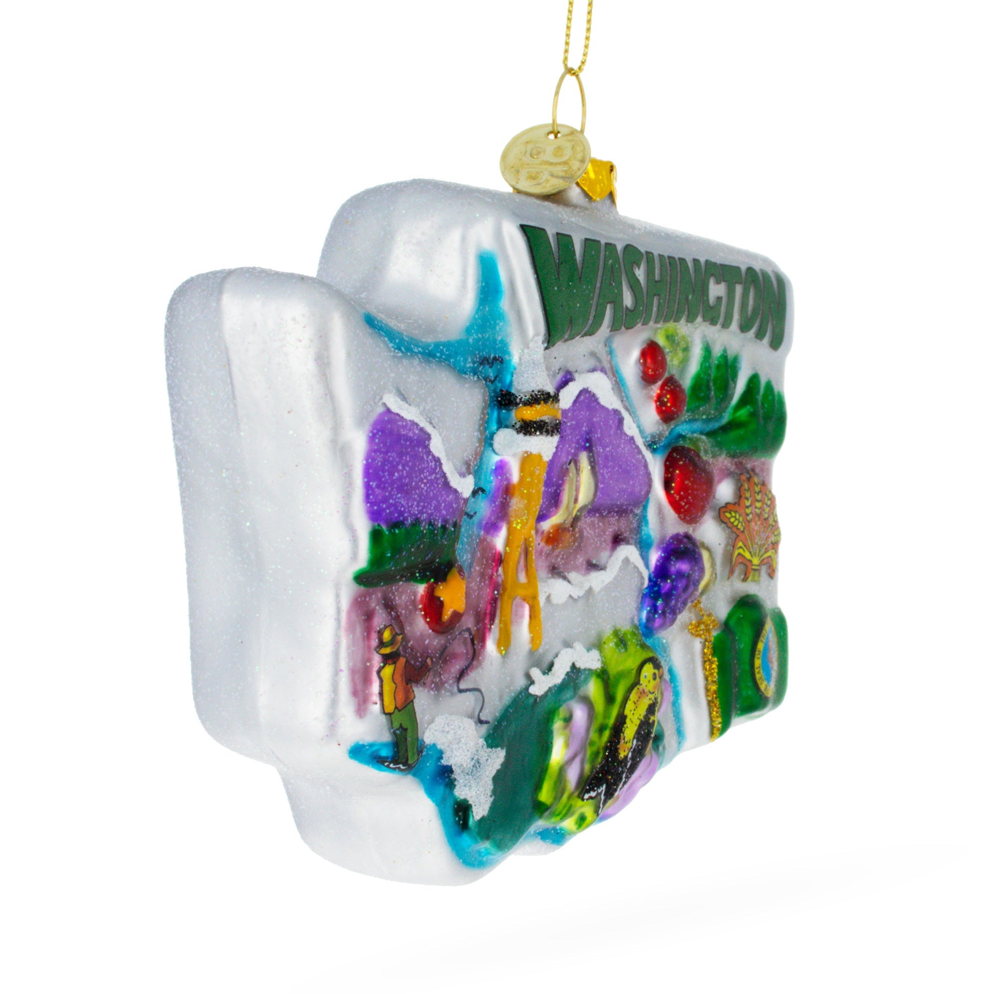 State of Washington Symbols, USA Glass Christmas Ornament