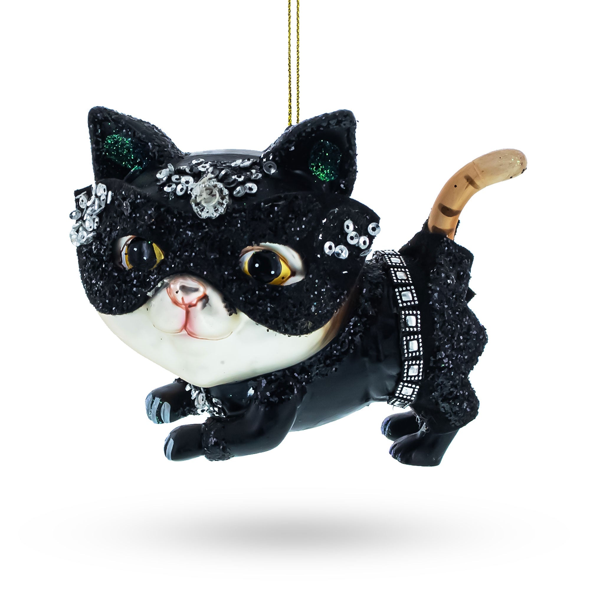 Cat in Mask Glass Christmas Ornament