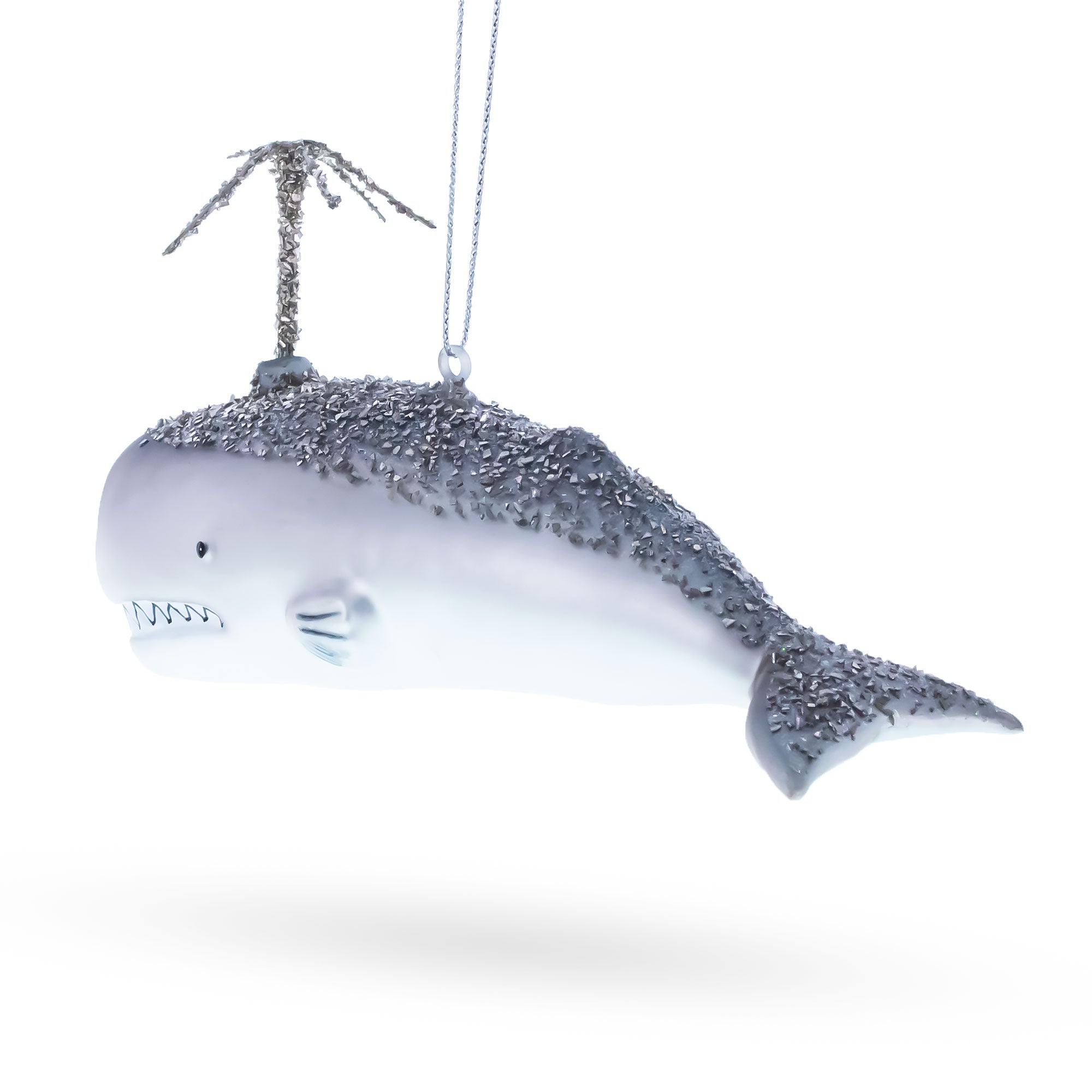 Whale Spouting Water Glass Christmas Ornament