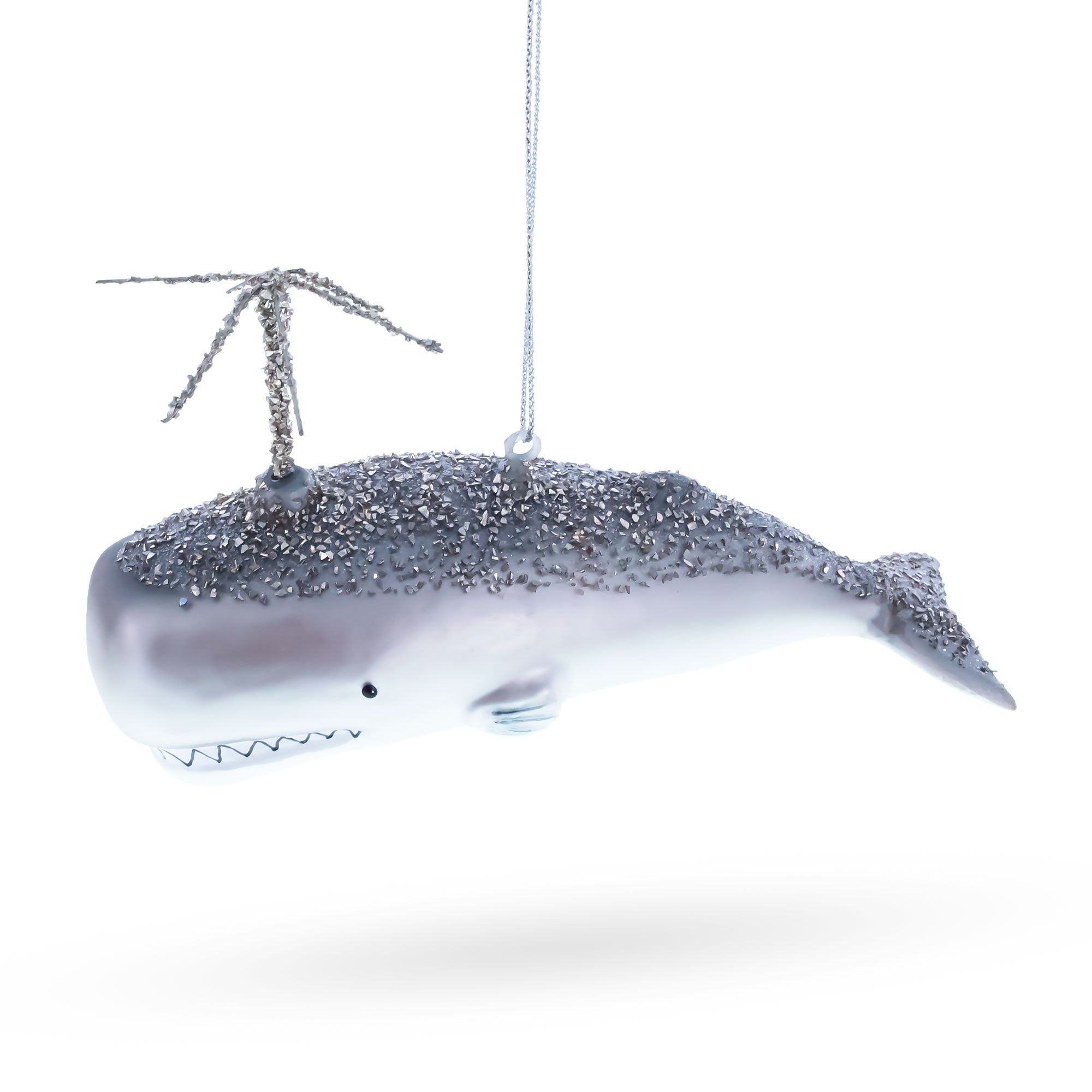 Whale Spouting Water Glass Christmas Ornament
