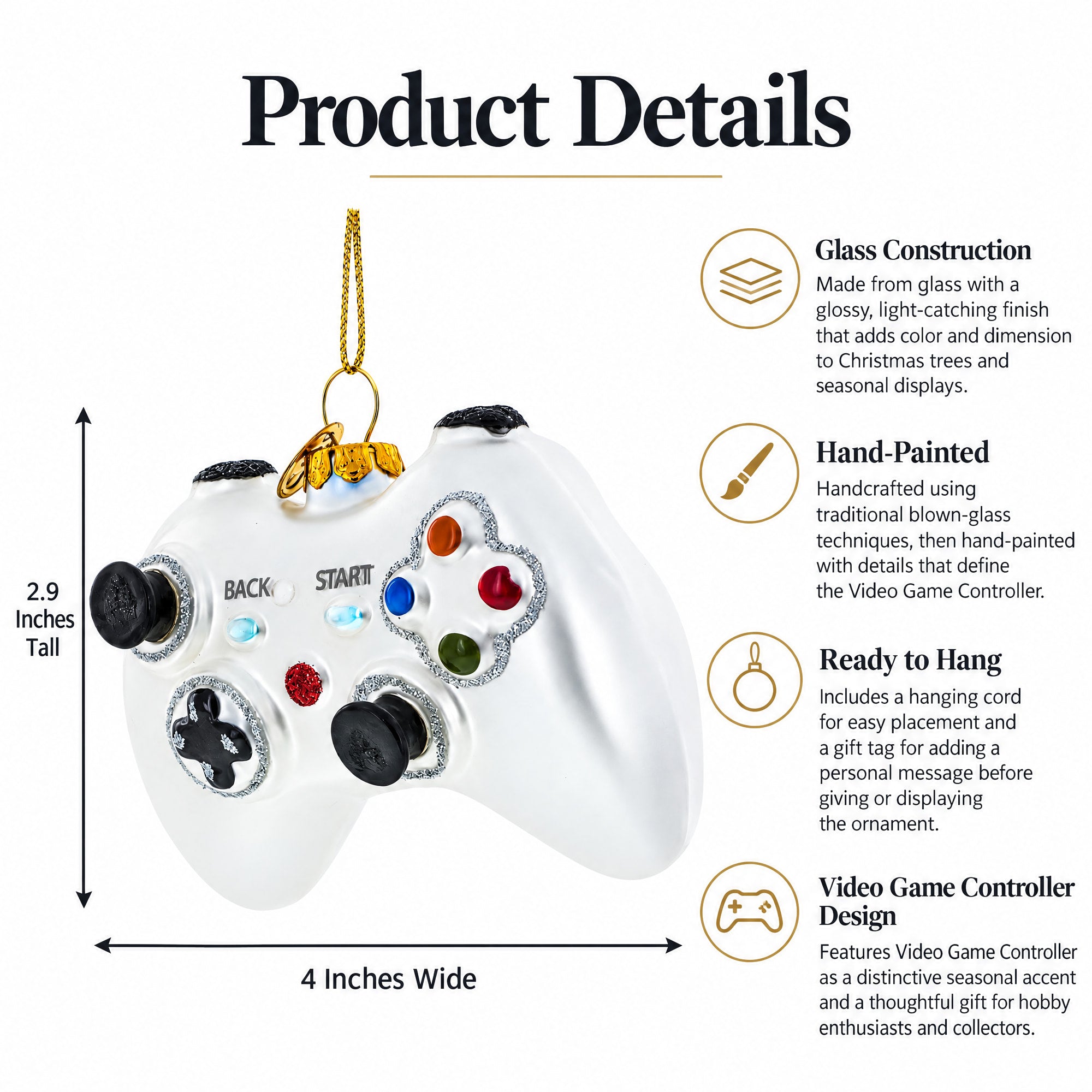 Video Game Controller Glass Christmas Ornament