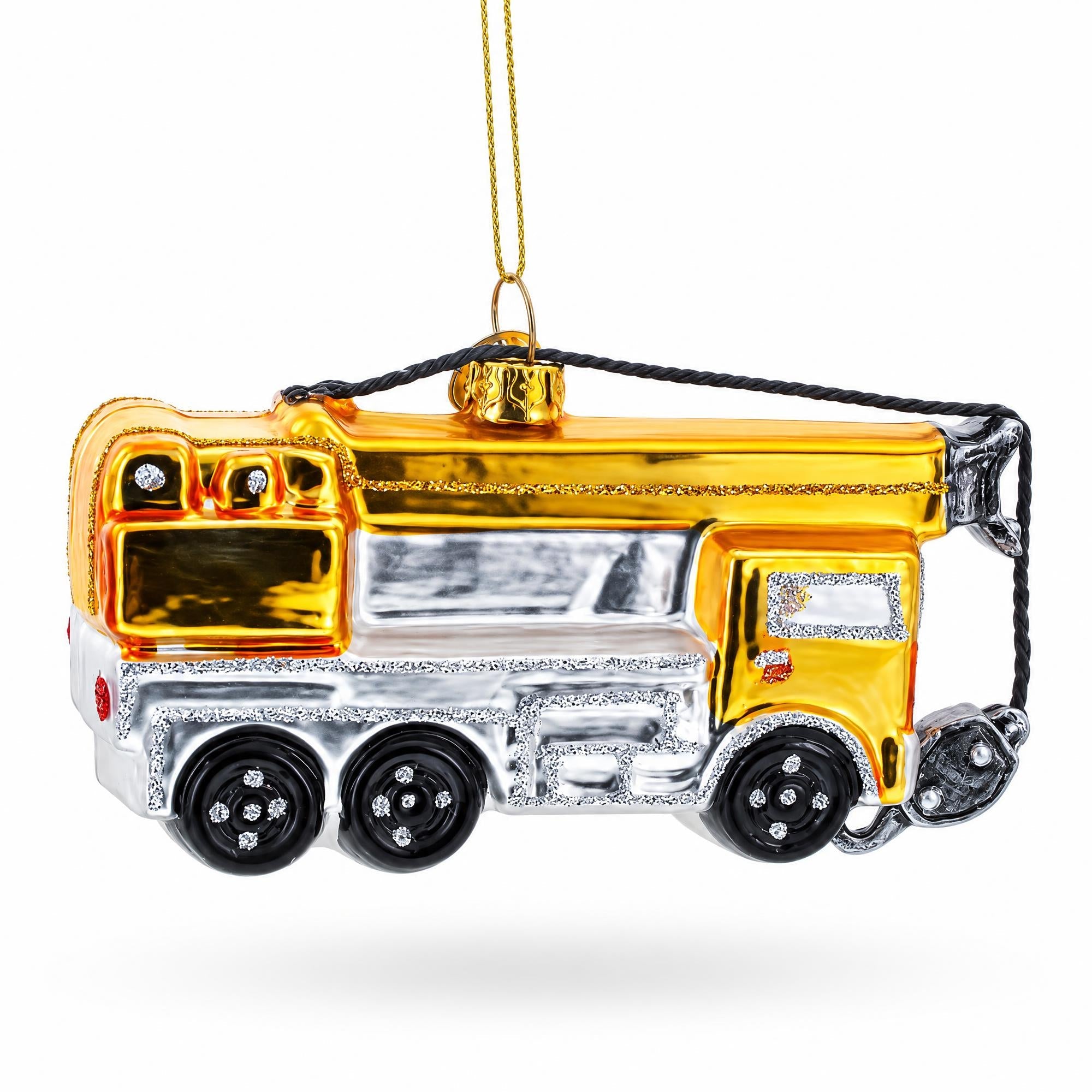 Construction Crane Glass Christmas Ornament