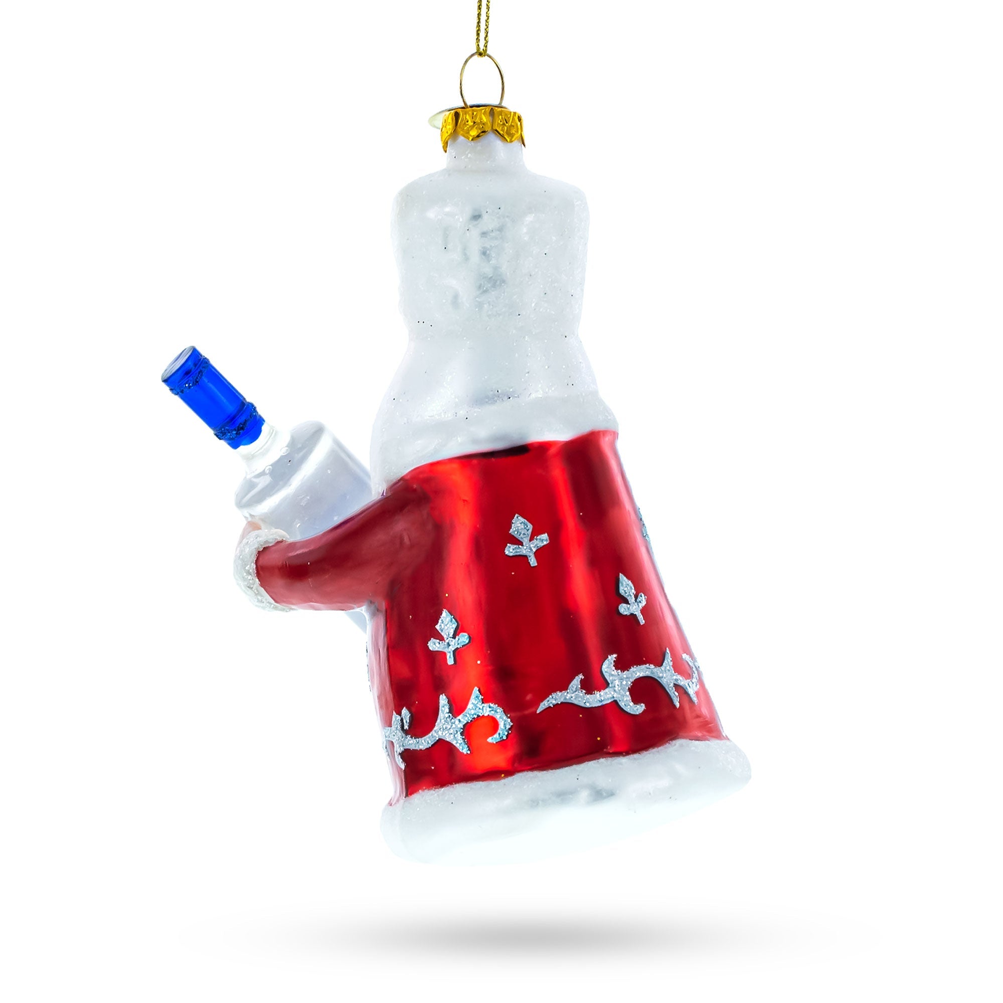 Jolly Santa with Vodka Bottle Glass Christmas Ornament