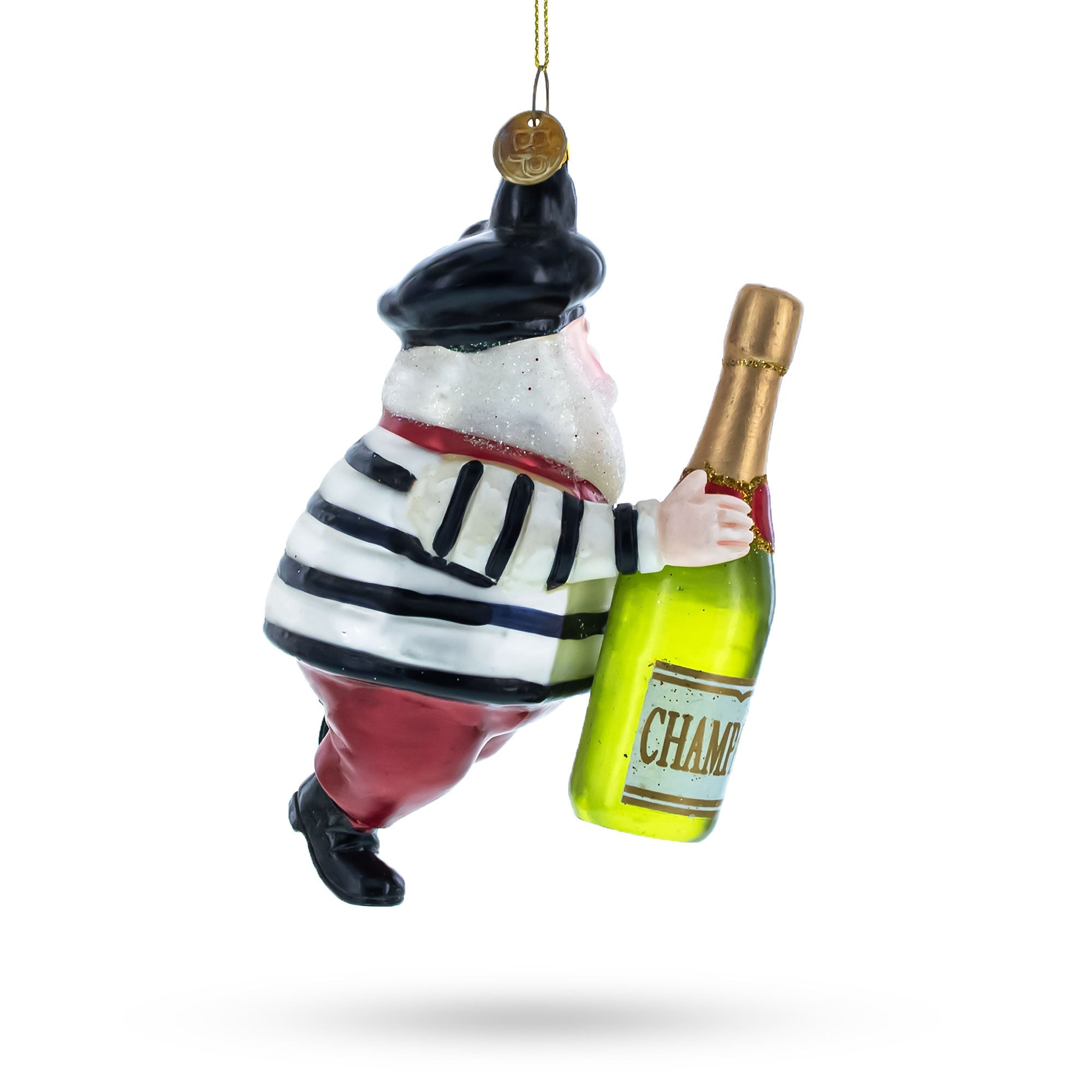 French Santa with Champagne Glass Christmas Ornament
