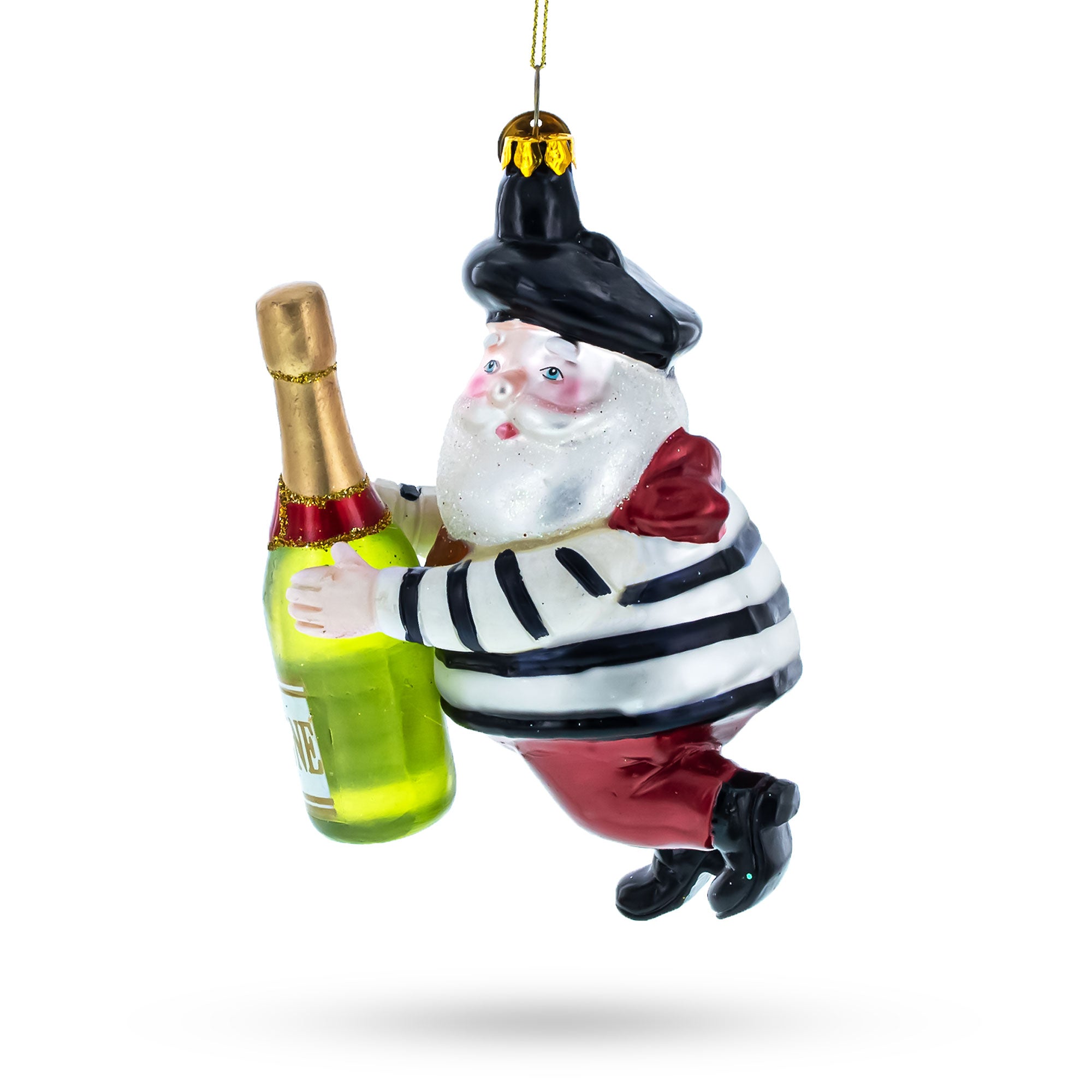 French Santa with Champagne Glass Christmas Ornament