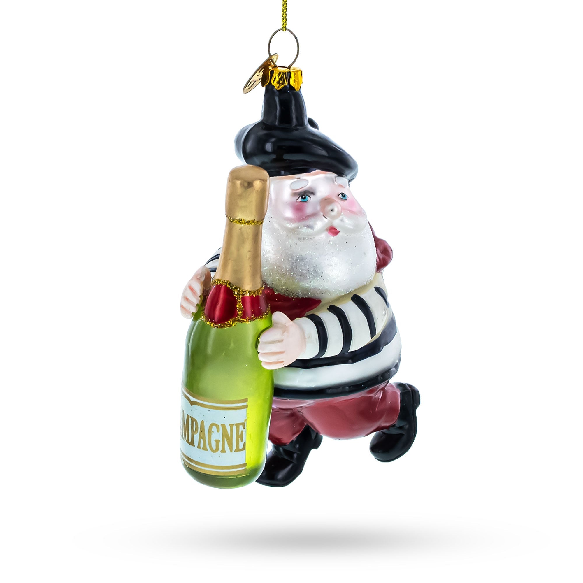 French Santa with Champagne Glass Christmas Ornament