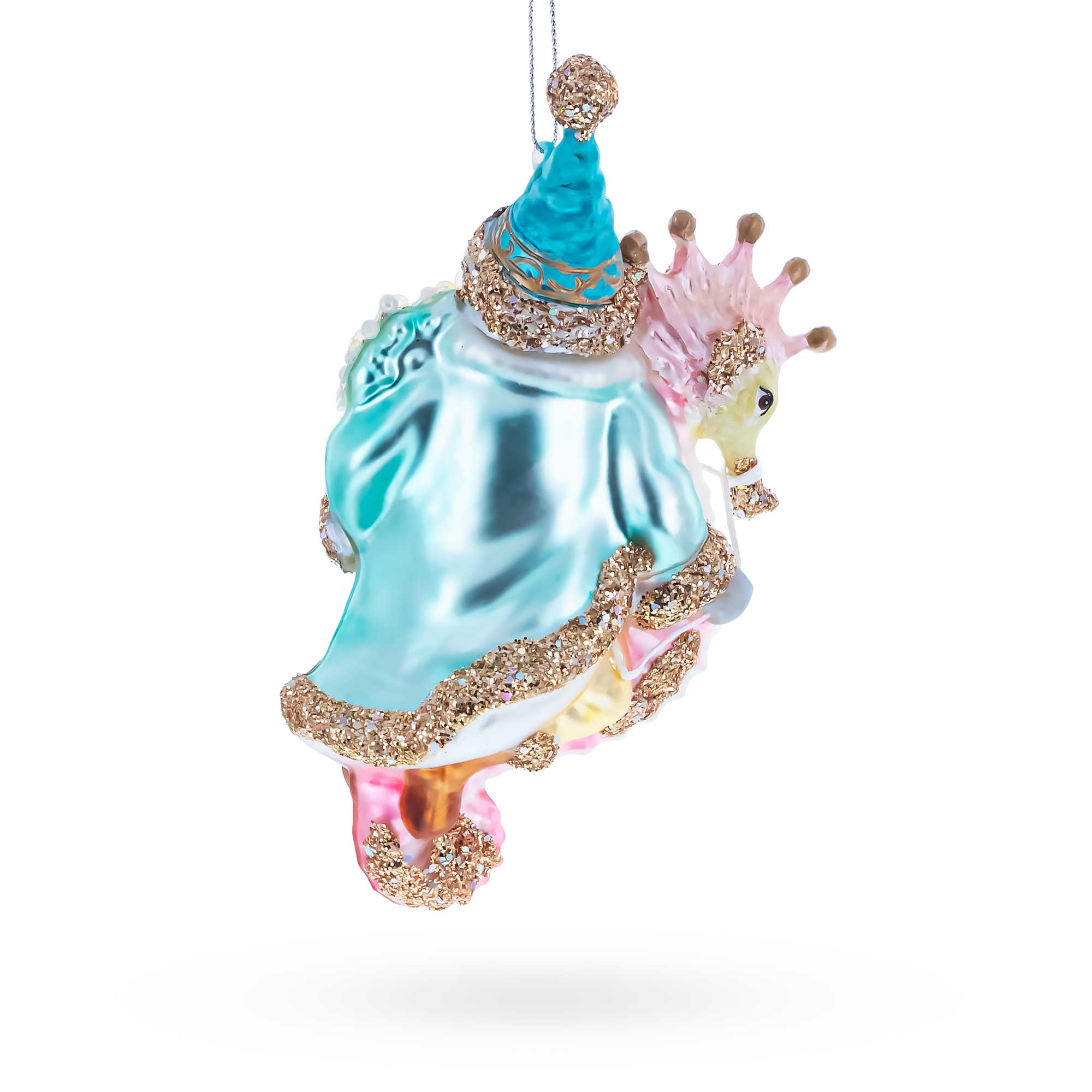 Santa Riding Seahorse Glass Christmas Ornament