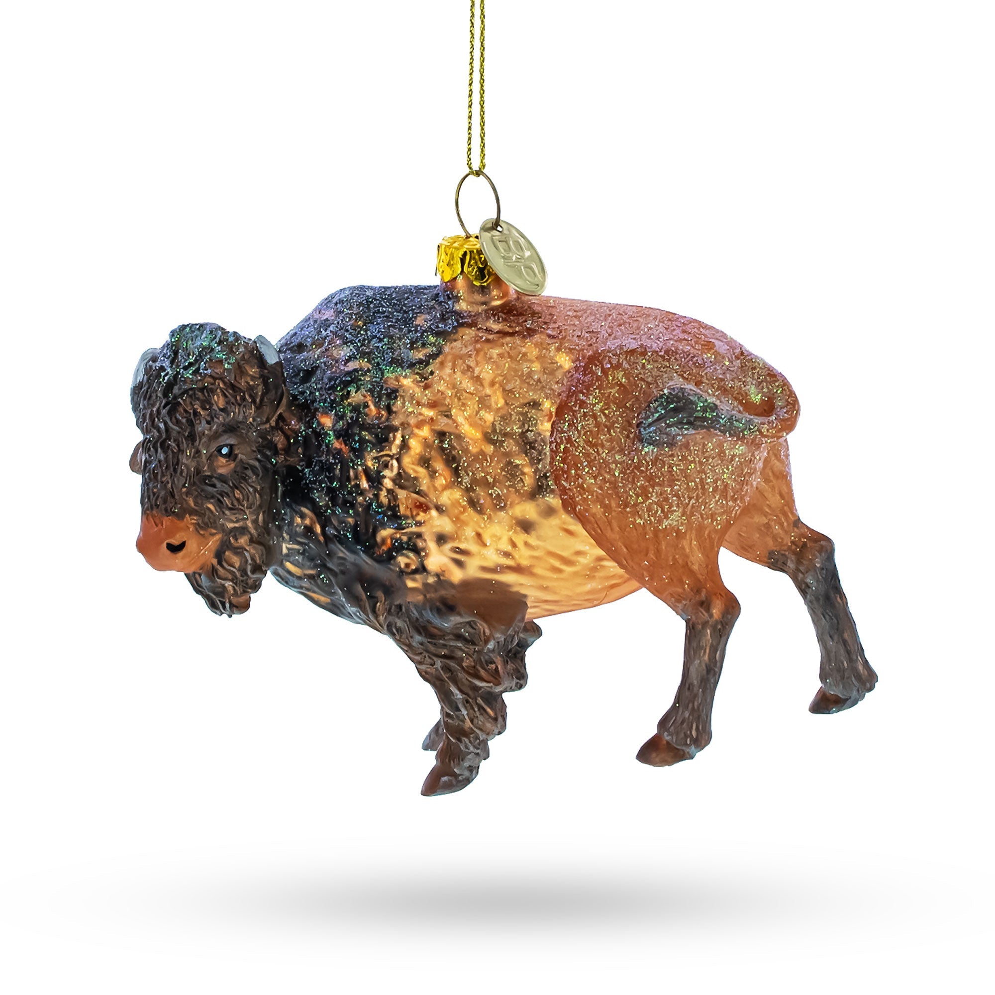 Walking Bison Glass Christmas Ornament