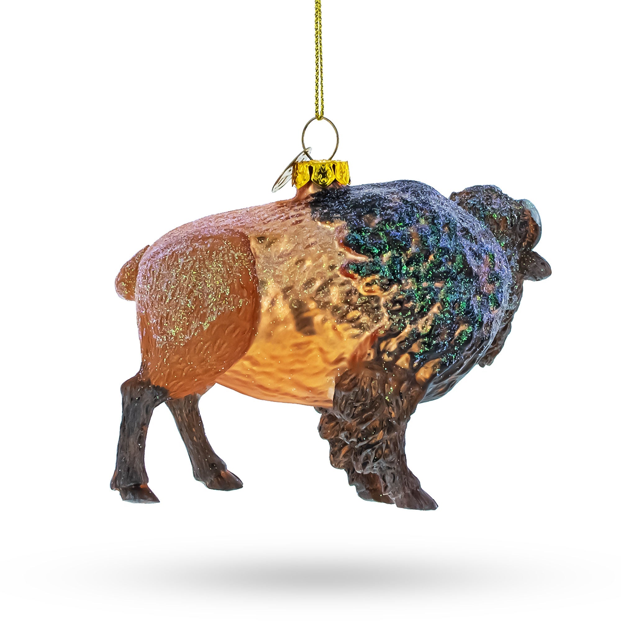 Walking Bison Glass Christmas Ornament
