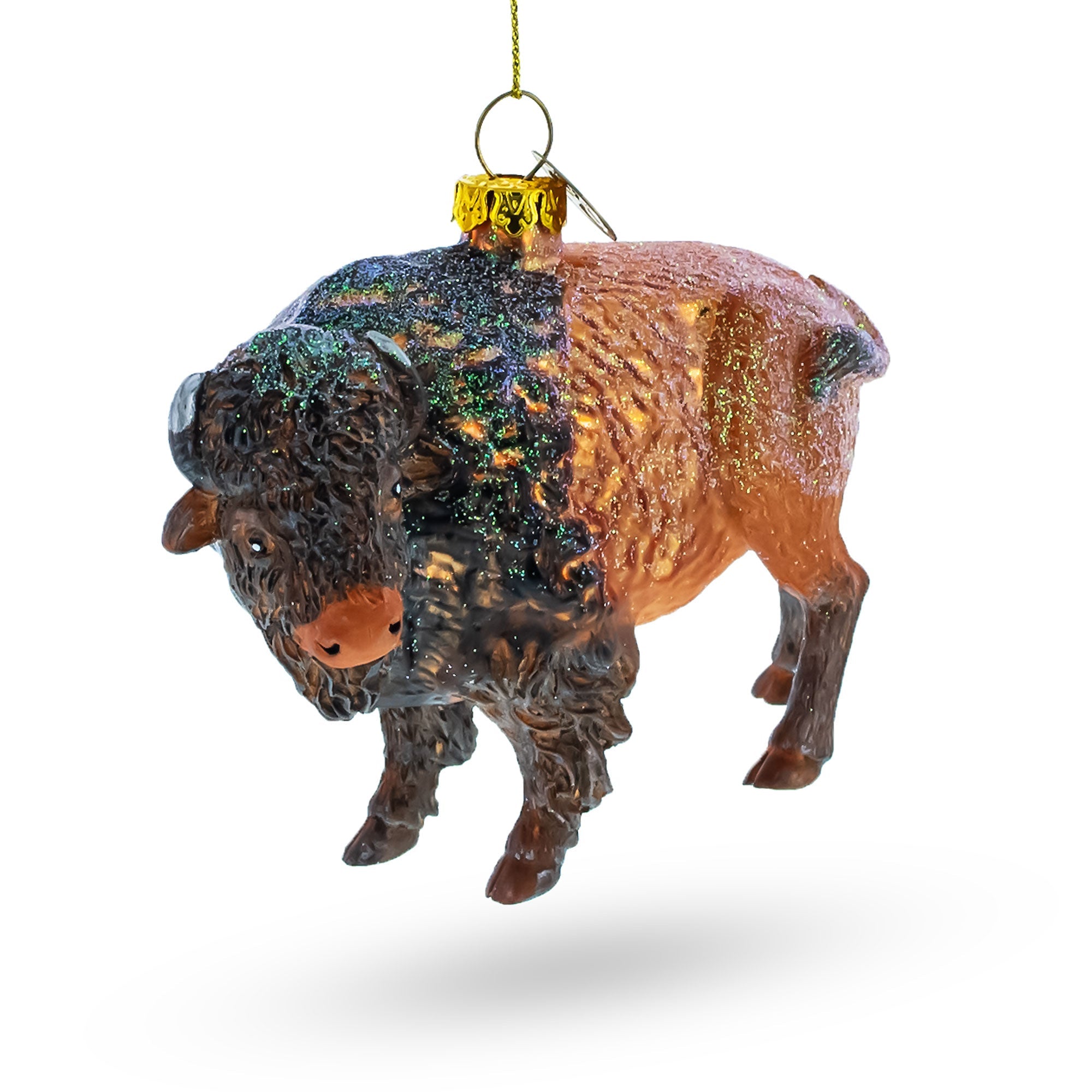 Walking Bison Glass Christmas Ornament