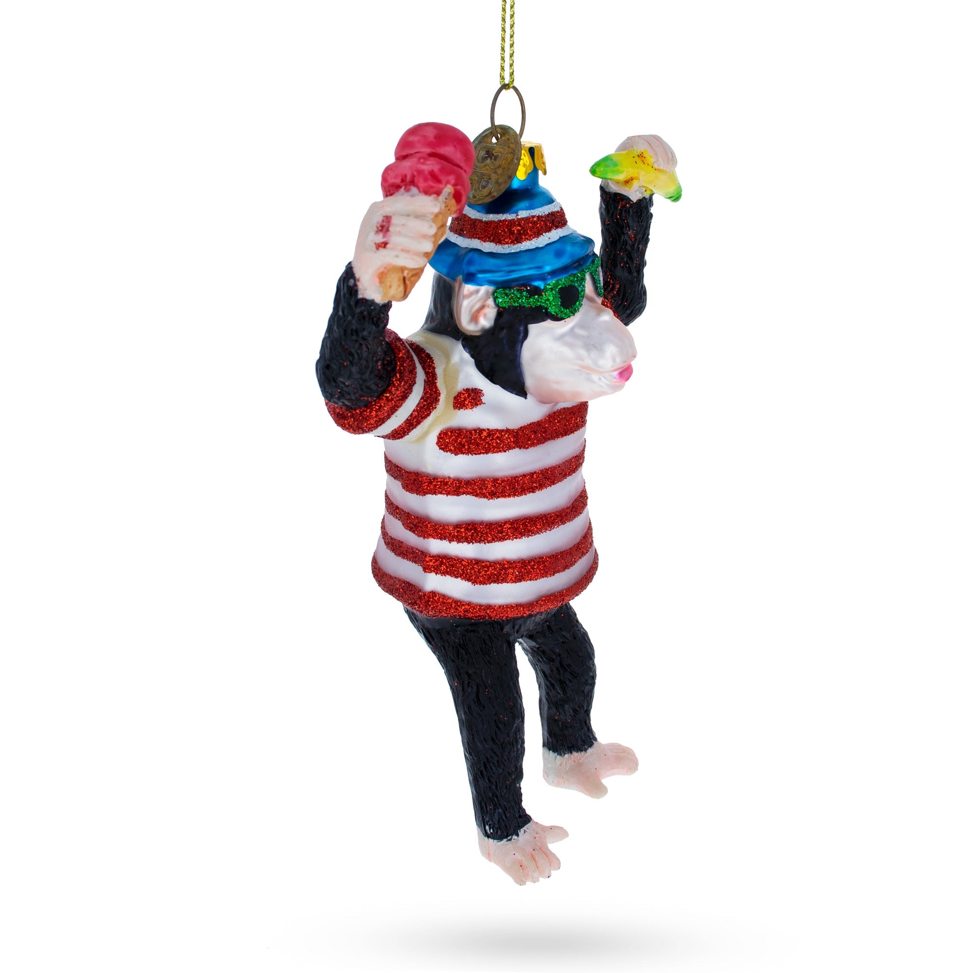 Monkey with Banana and Ice Cream Glass Christmas Ornament