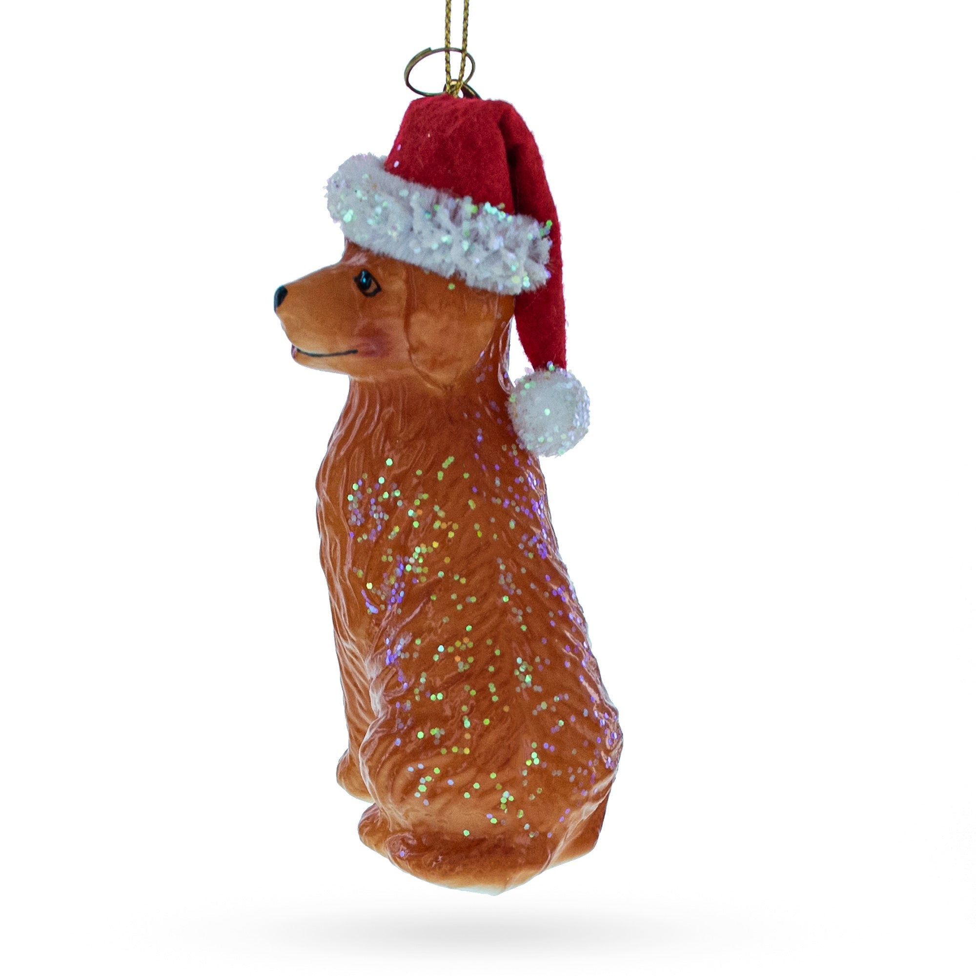 Golden Retriever in a Santa Hat Glass Christmas Ornament