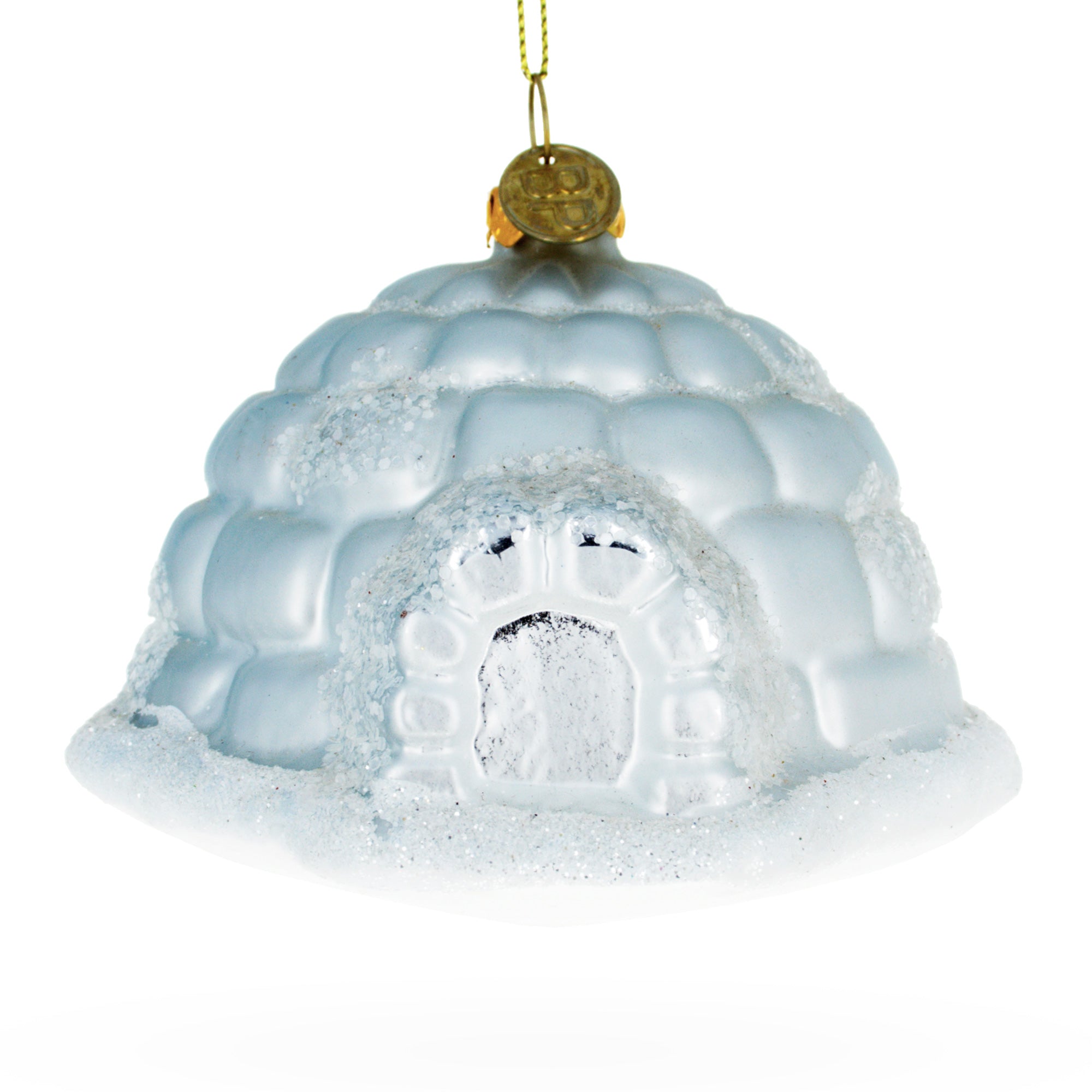 Winter Igloo with Icy Blue Snow Glitter Glass Christmas Ornament