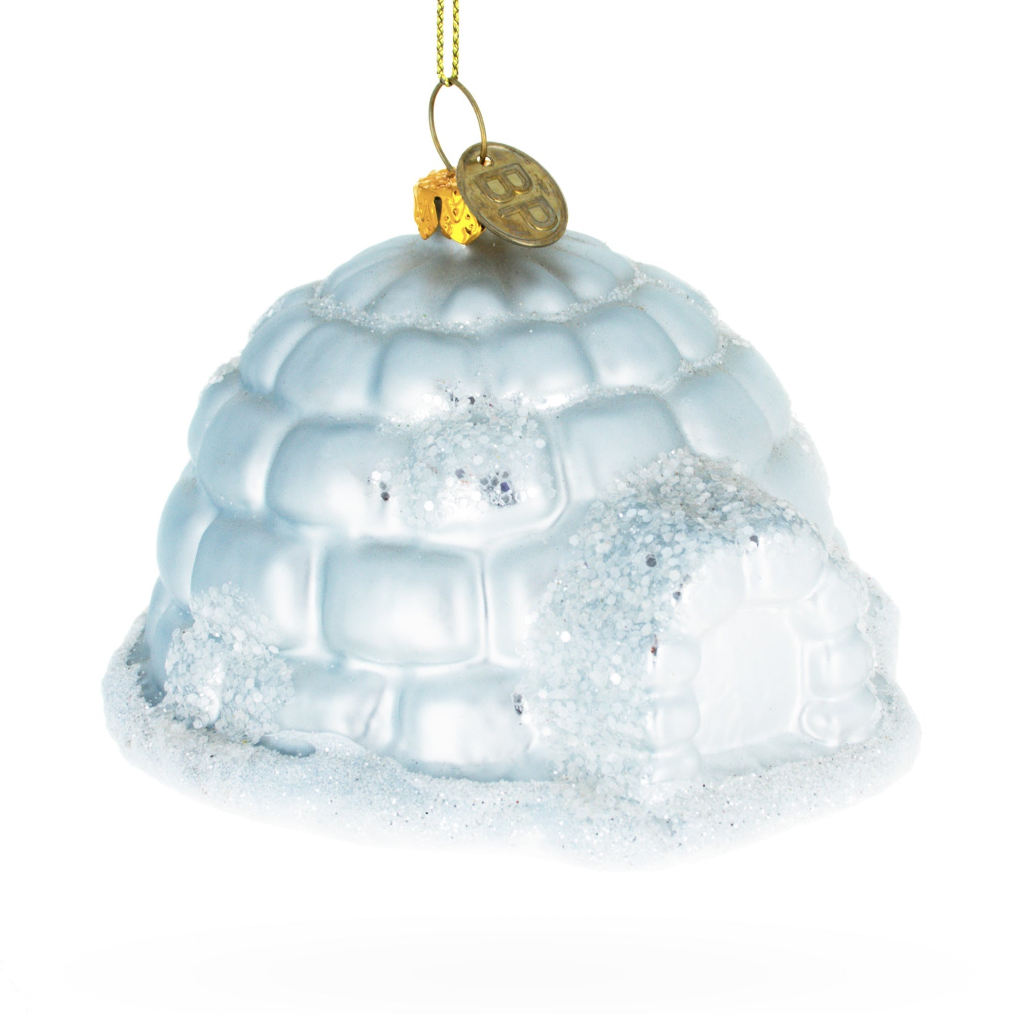 Winter Igloo with Icy Blue Snow Glitter Glass Christmas Ornament