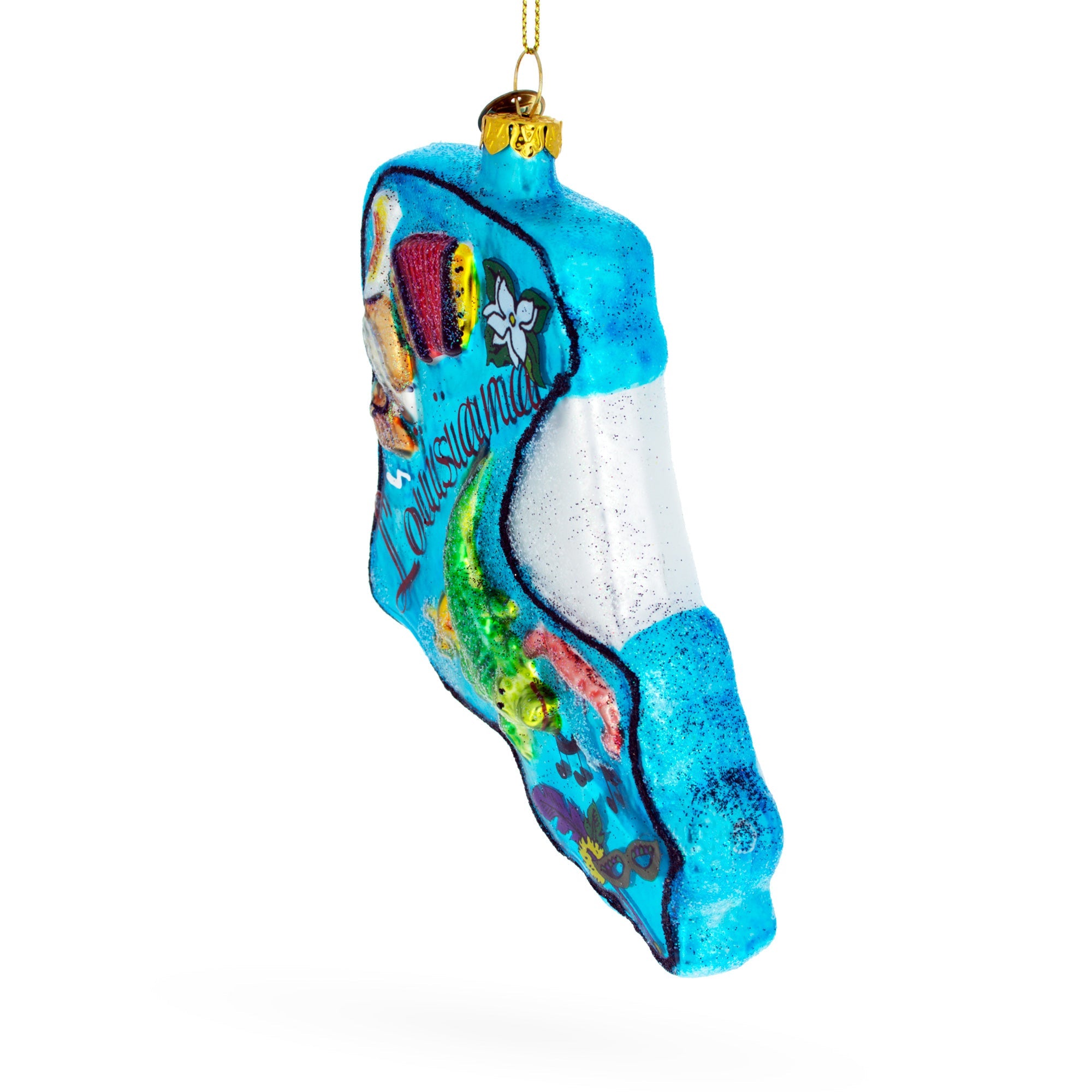 State of Louisiana Symbols, USA Glass Christmas Ornament