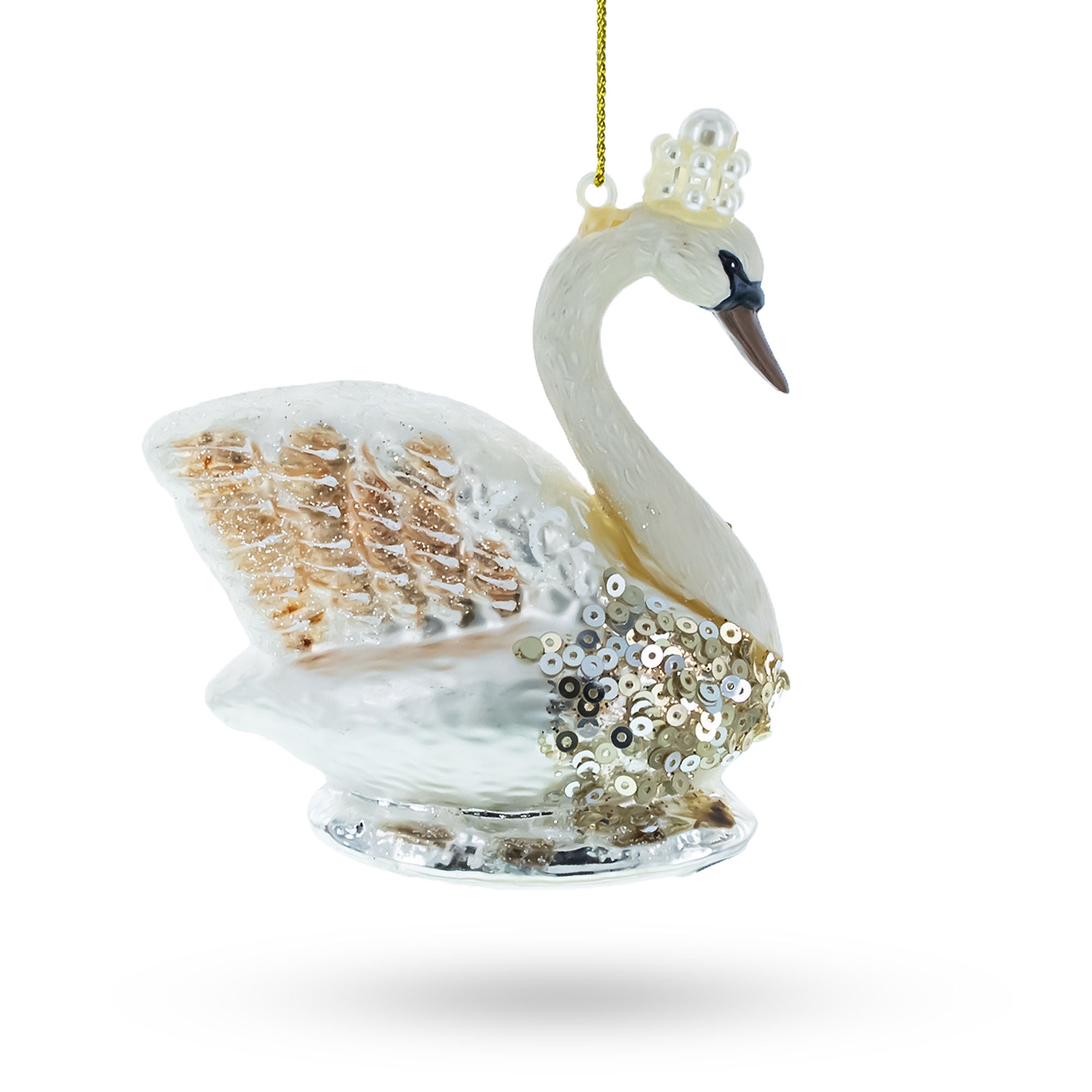 Royal Swan Adorned with Pearls Glass Christmas Ornament