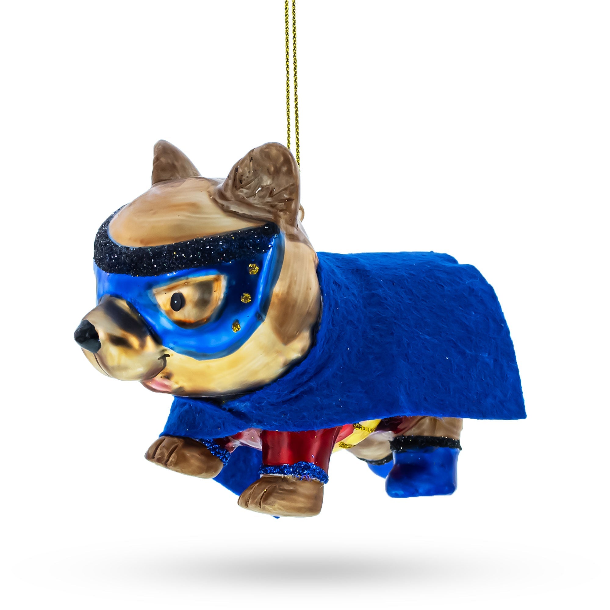 Super Pup in Blue Cape Glass Christmas Ornament