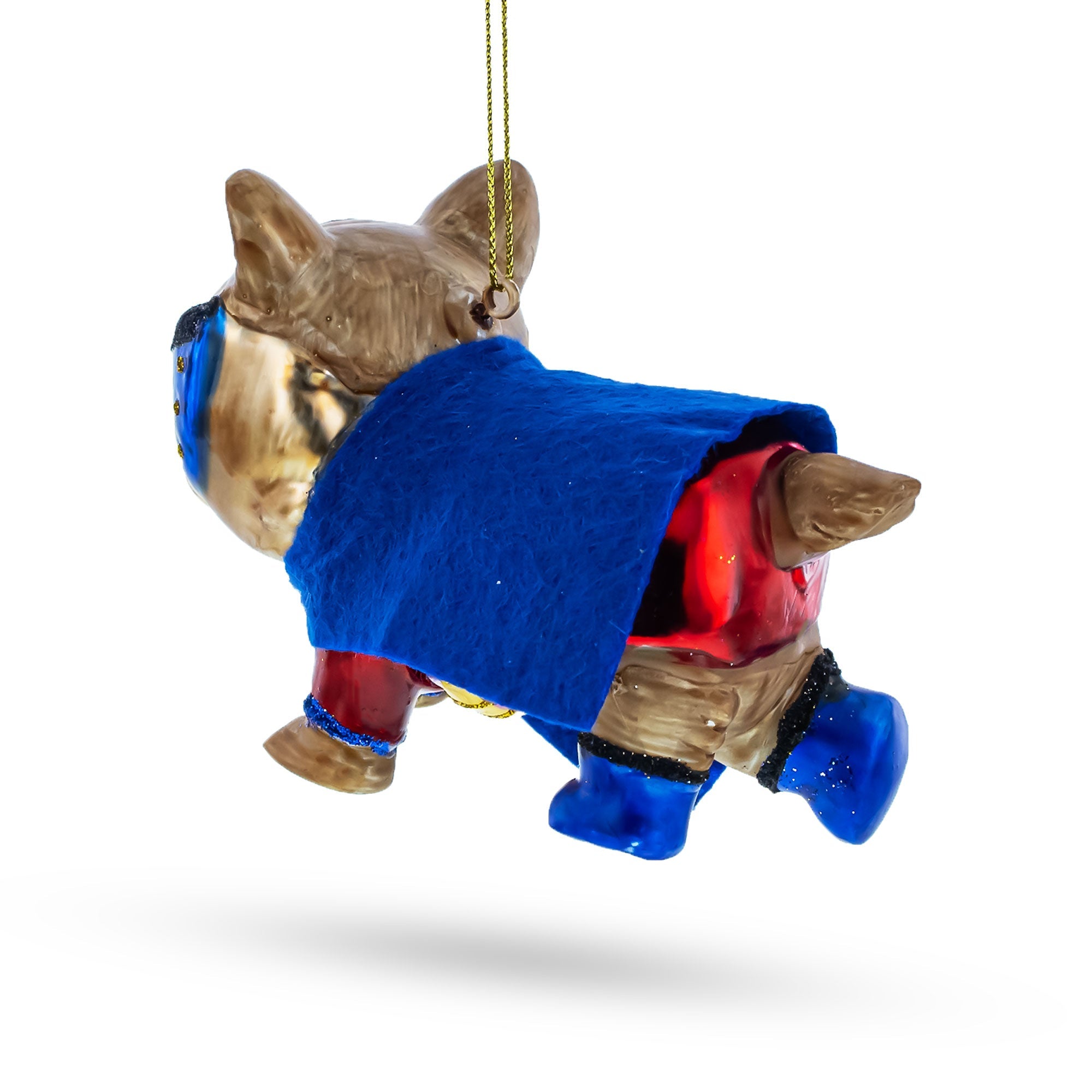Super Pup in Blue Cape Glass Christmas Ornament
