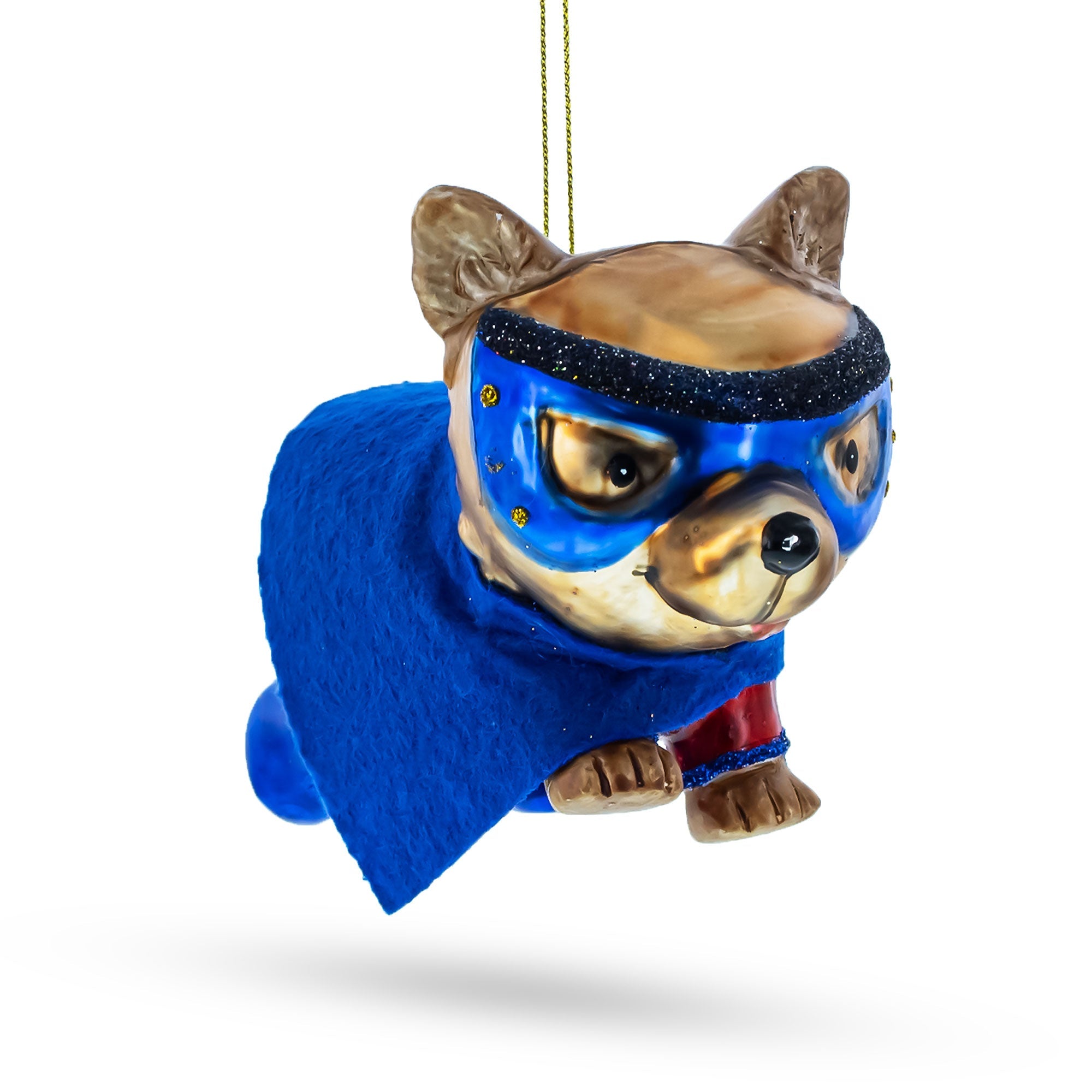 Super Pup in Blue Cape Glass Christmas Ornament