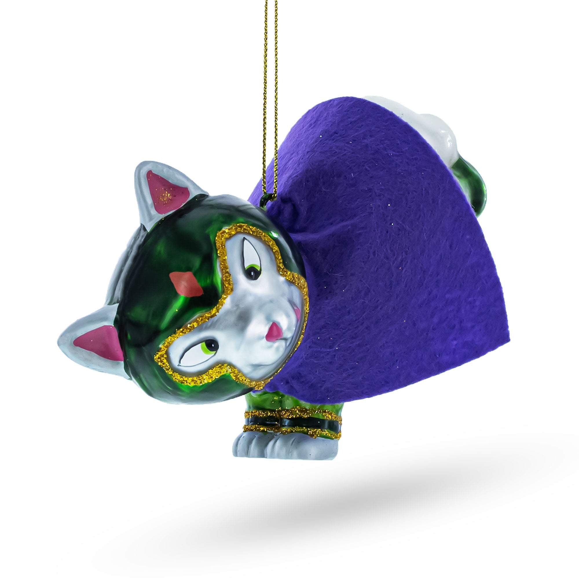 Super Dog in Green Mask Glass Christmas Ornament
