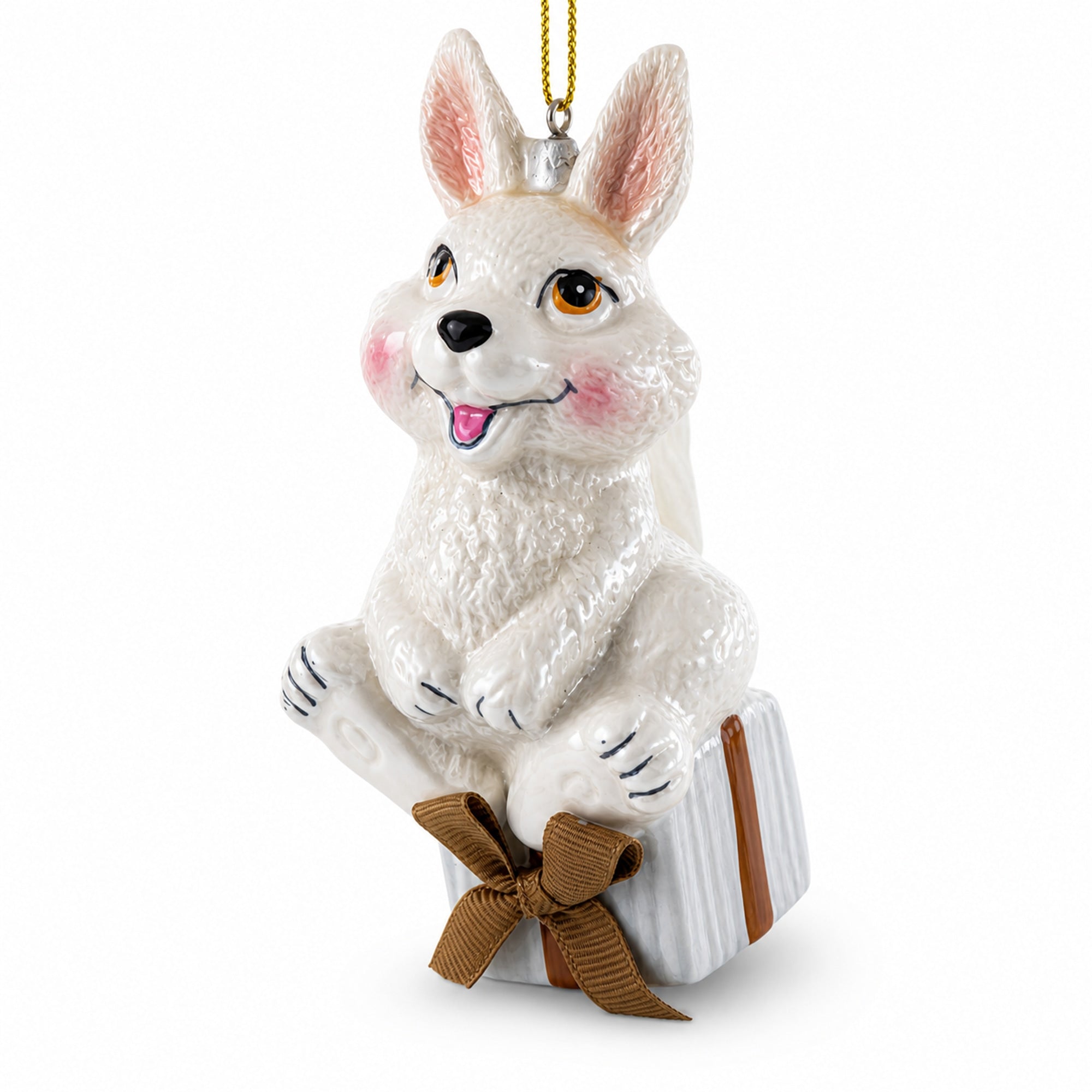 Bunny Sitting on a Gift Christmas Ornament