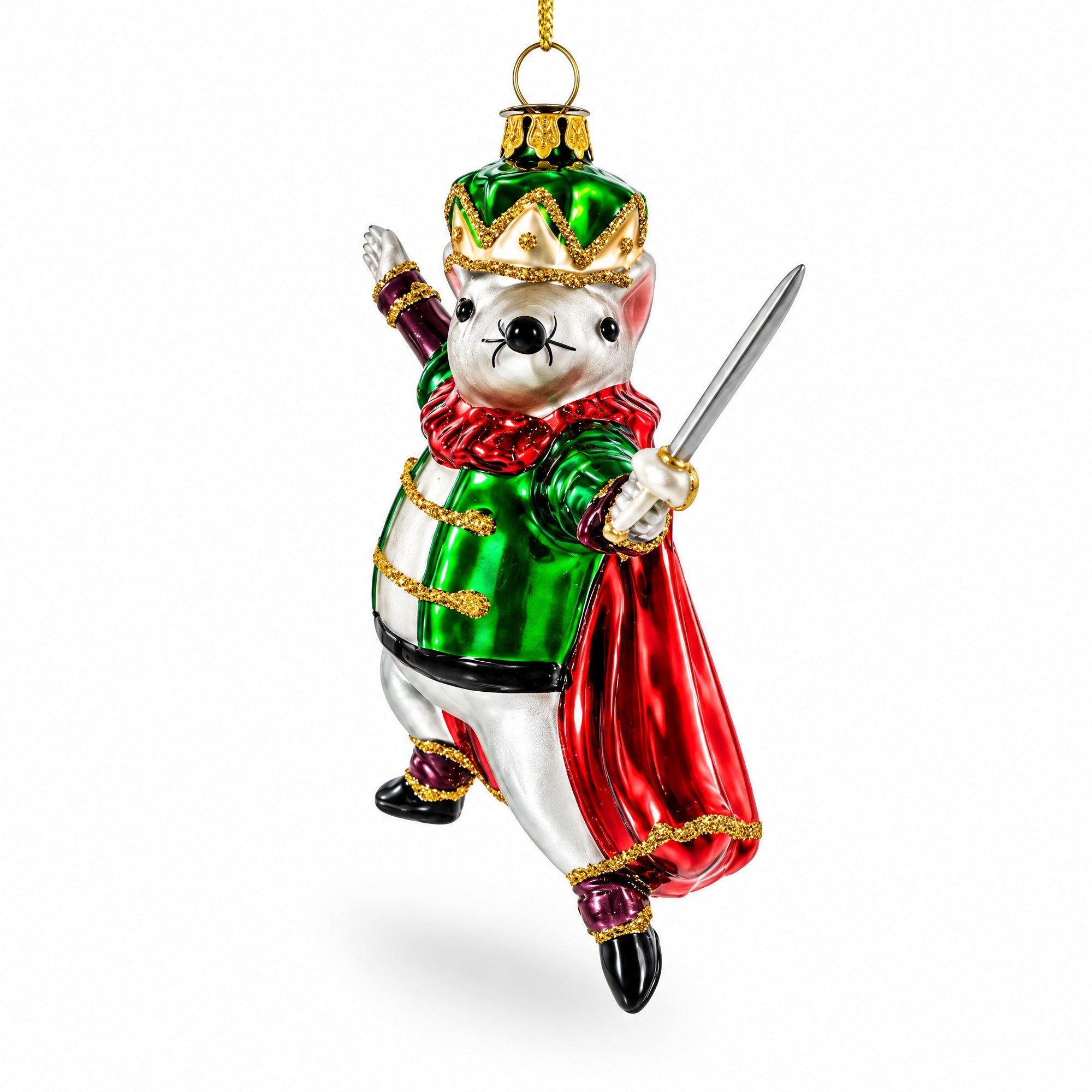 Regal Mouse King Wielding a Sword Glass Christmas Ornament