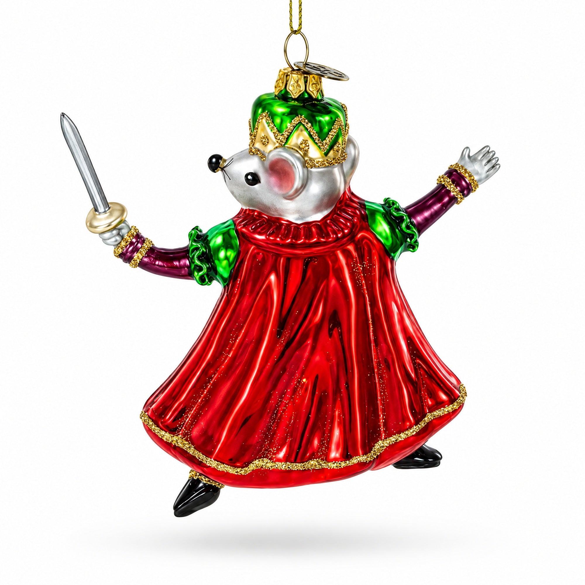 Regal Mouse King Wielding a Sword Glass Christmas Ornament