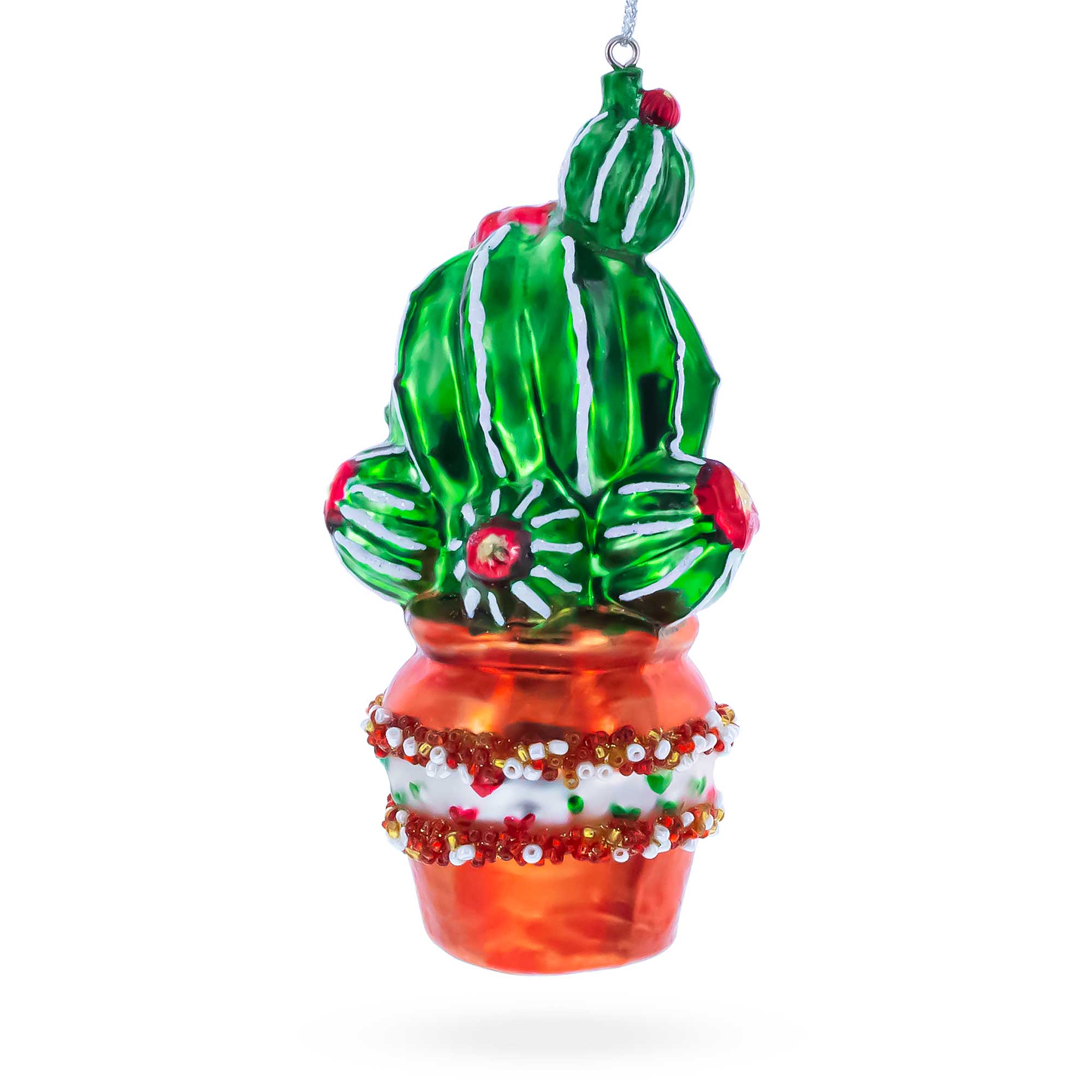 Decorated Cactus in a Pot Glass Christmas Ornament