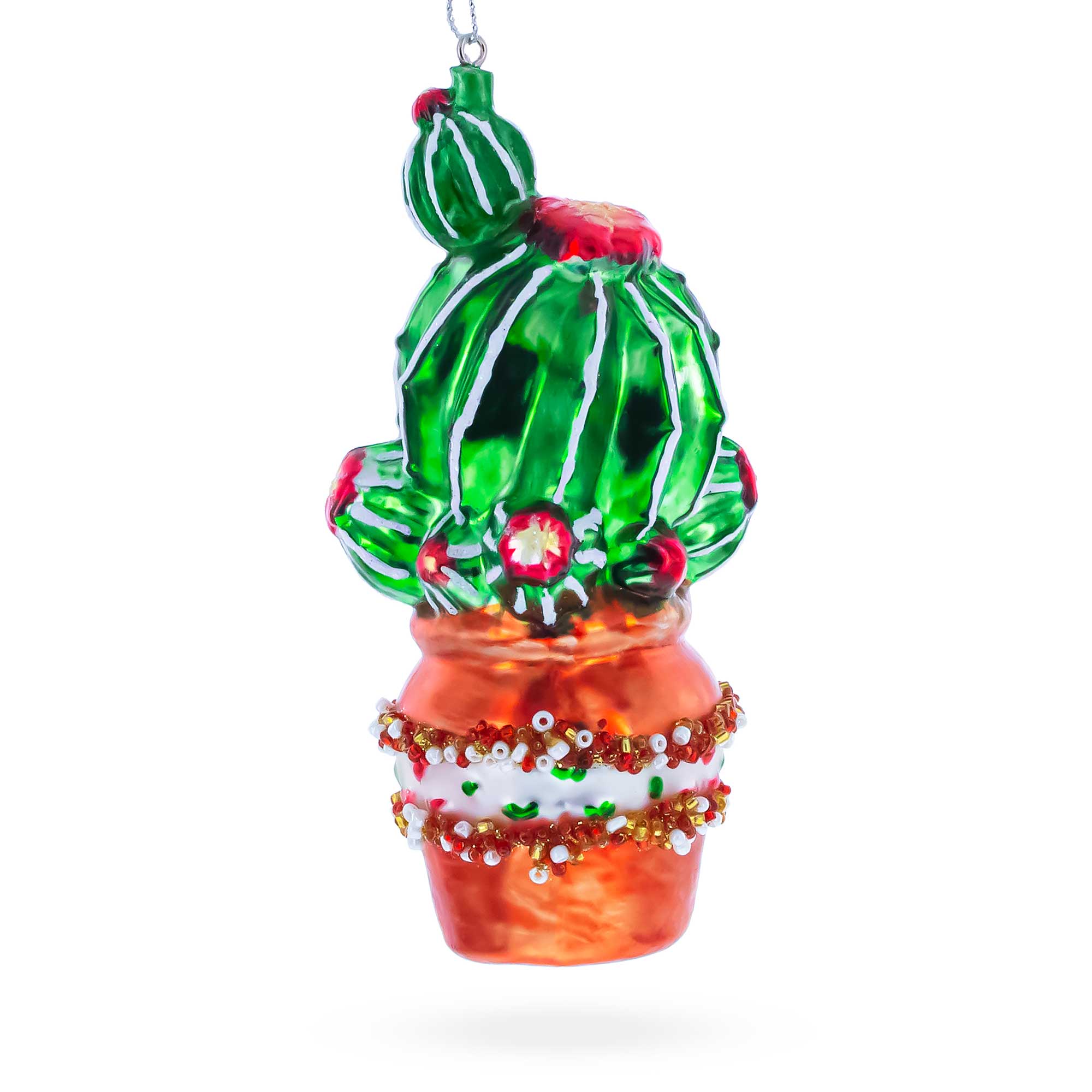 Decorated Cactus in a Pot Glass Christmas Ornament