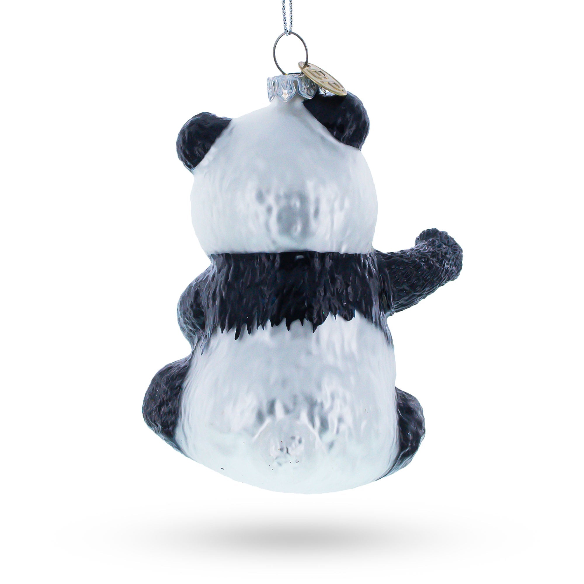 Panda Relishing Noodles Glass Christmas Ornament