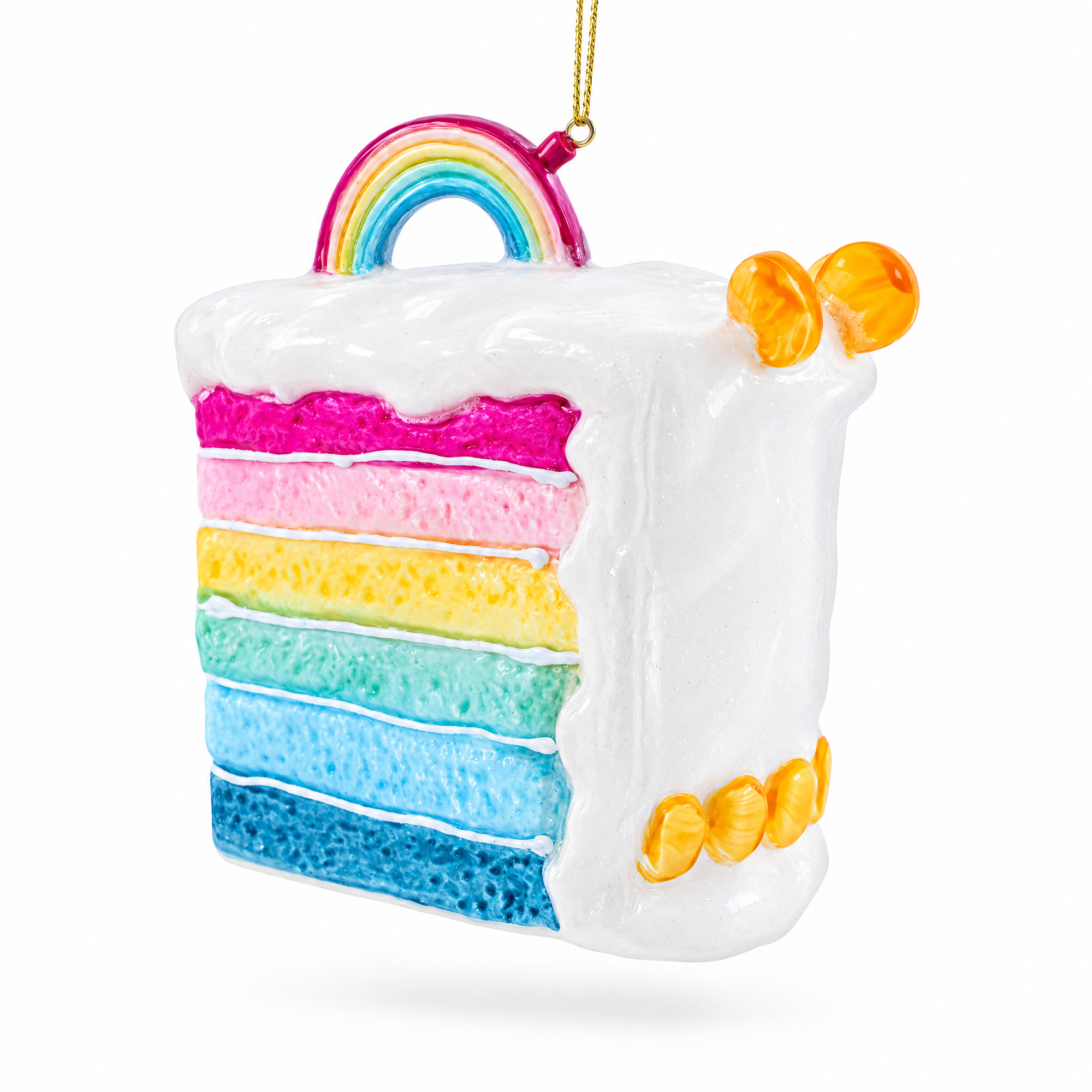 Vibrant Rainbow Layer Cake Glass Christmas Ornament