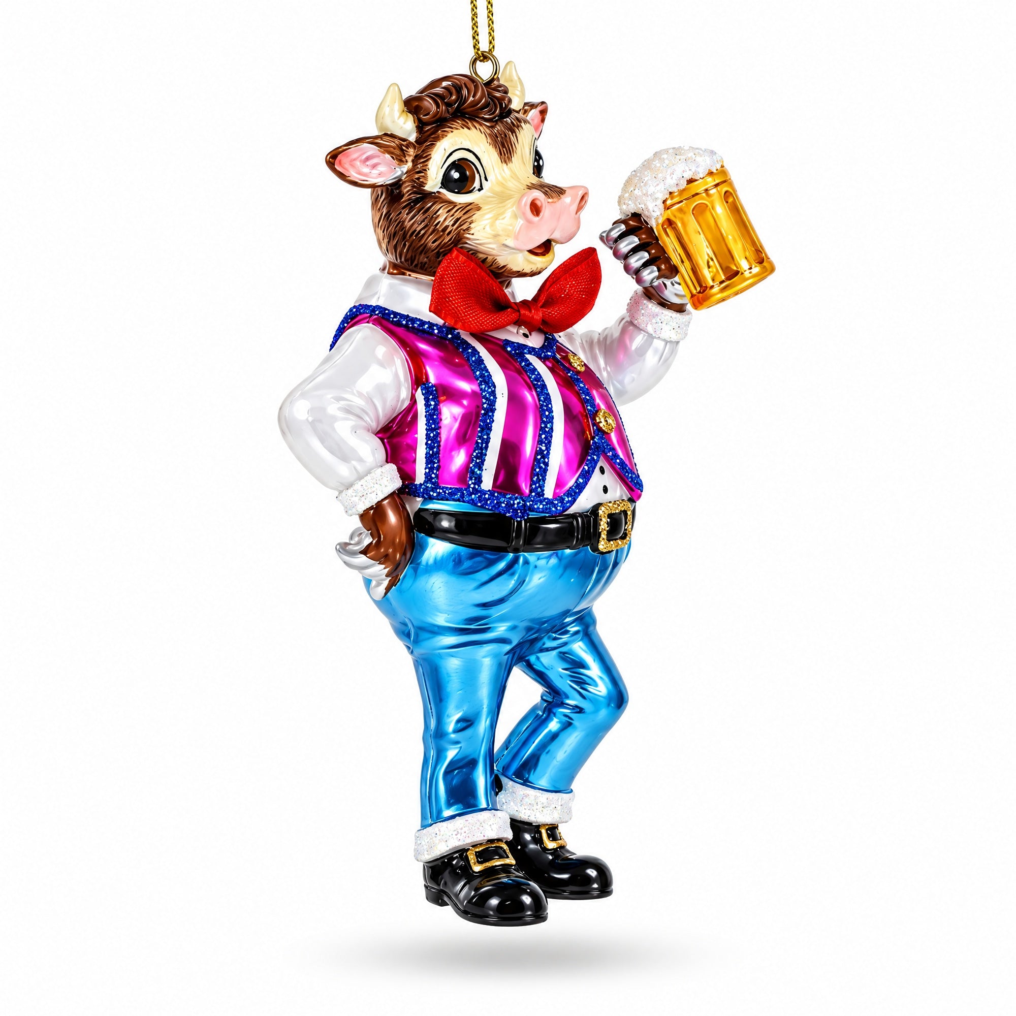 Bull Hoisting a Beer Glass Christmas Ornament