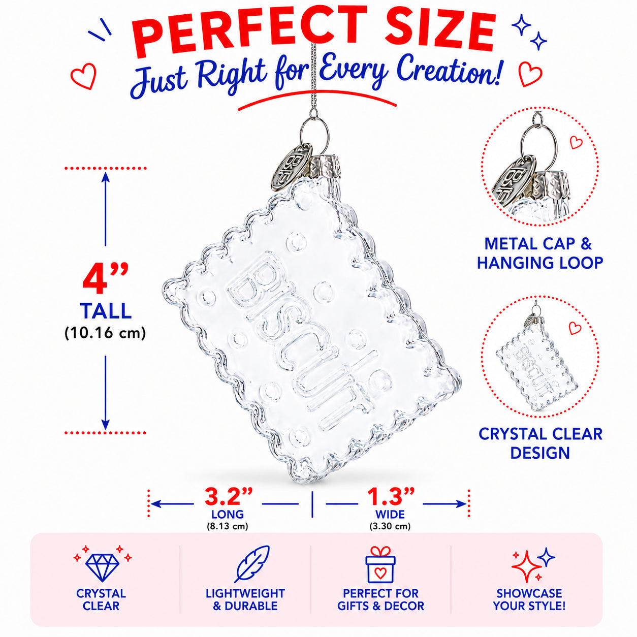 Biscuit Cookie Clear Glass Christmas Ornament