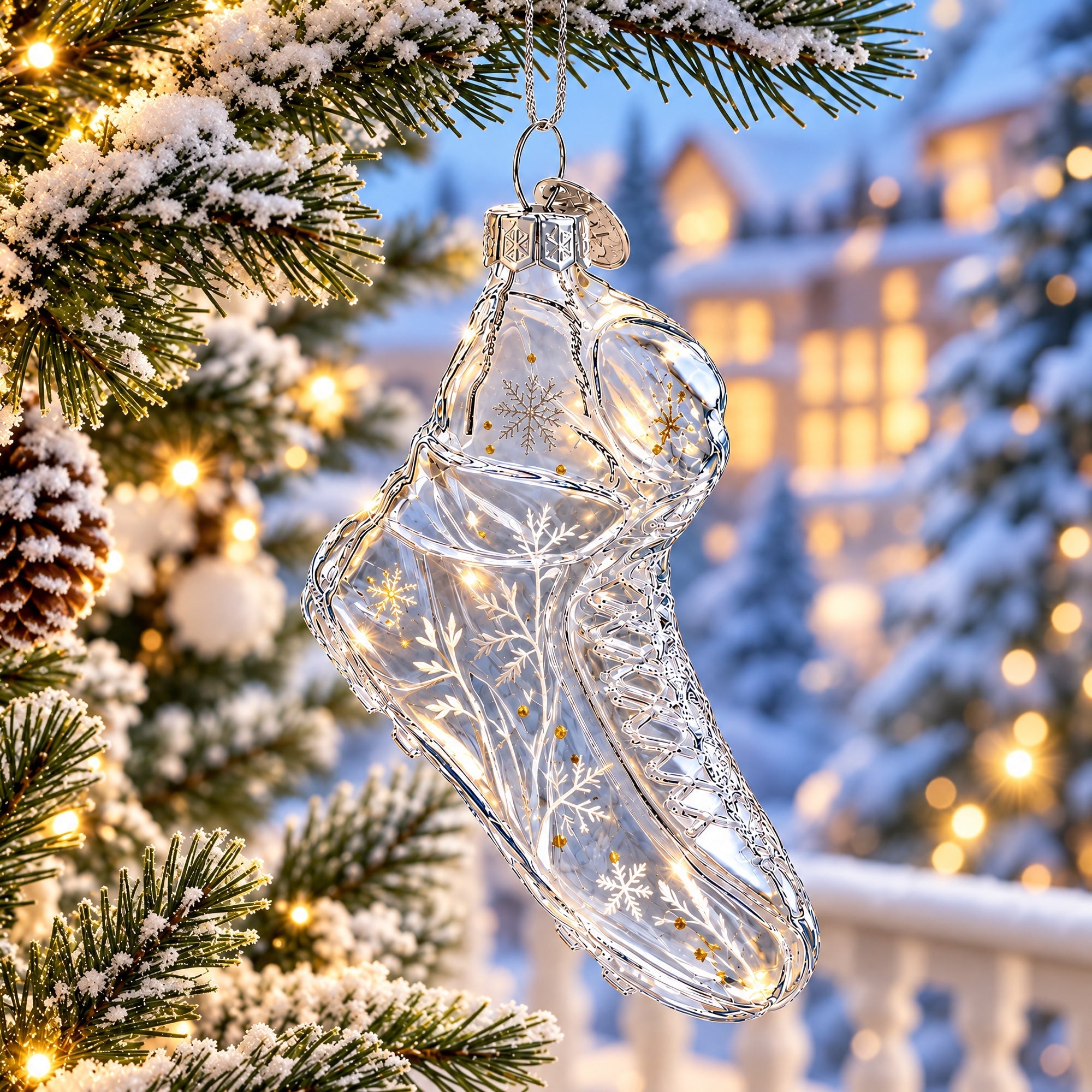 Running Shoe Clear Glass Christmas Ornament