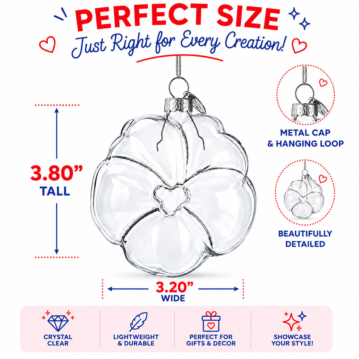 Flower-Shaped Clear Glass Christmas Ornament